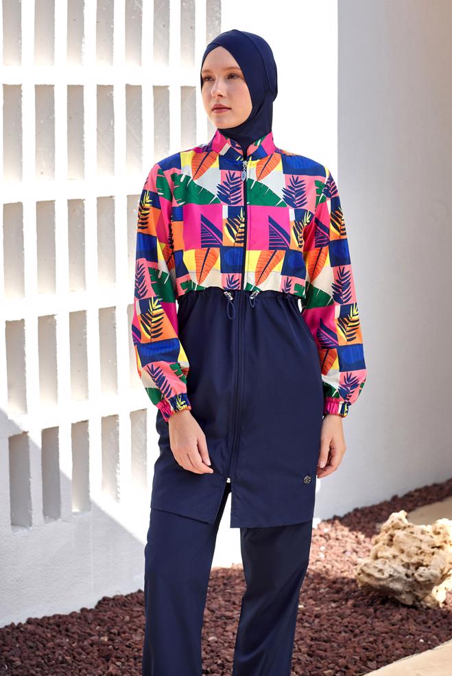 Vêtements hijab BLEU MARINE MAILLOT DE BAIN HIJAB À MOTIFS 1501 - ALVİNA