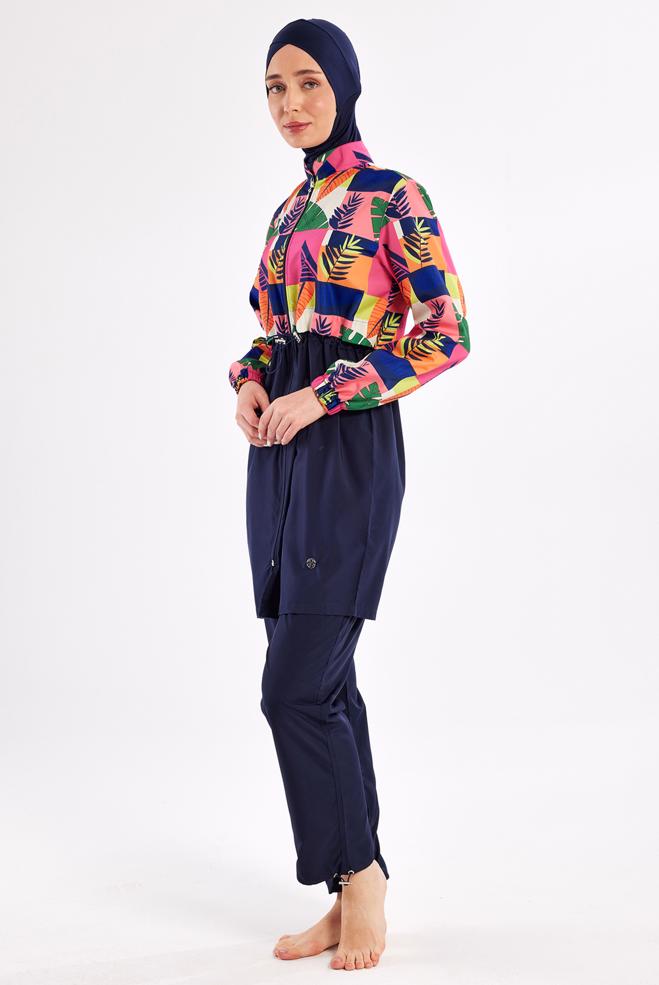 Vêtements hijab BLEU MARINE MAILLOT DE BAIN HIJAB À MOTIFS 1501 - ALVİNA