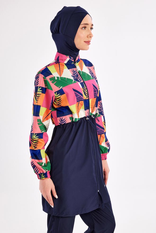 Vêtements hijab BLEU MARINE MAILLOT DE BAIN HIJAB À MOTIFS 1501 - ALVİNA