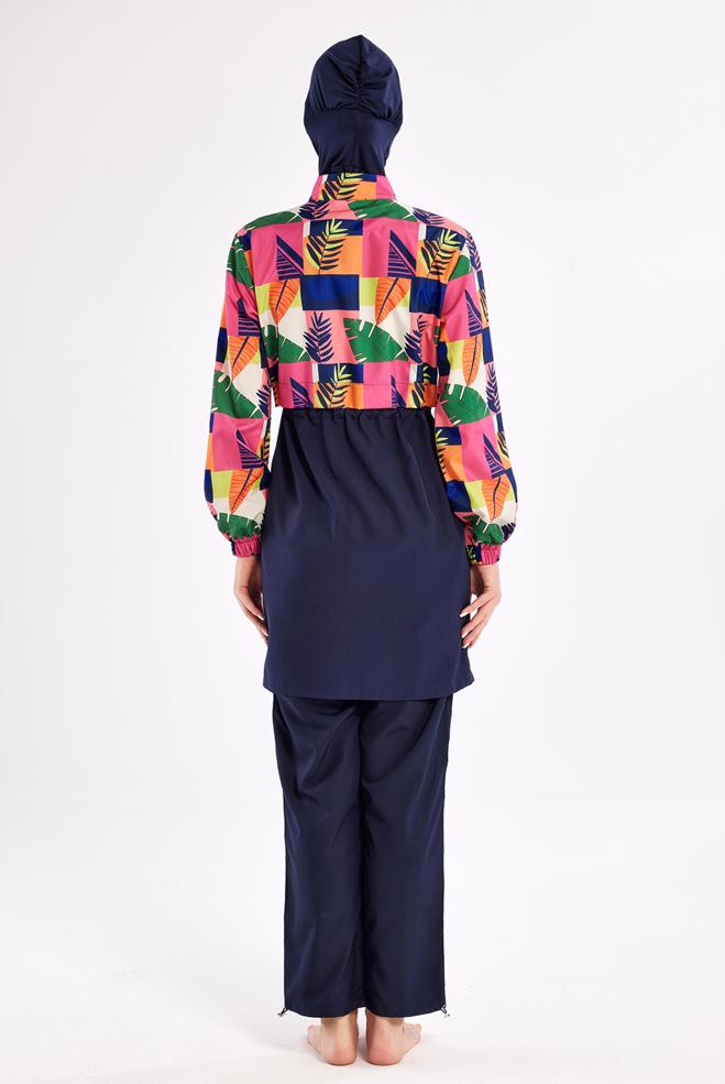 Vêtements hijab BLEU MARINE MAILLOT DE BAIN HIJAB À MOTIFS 1501 - ALVİNA