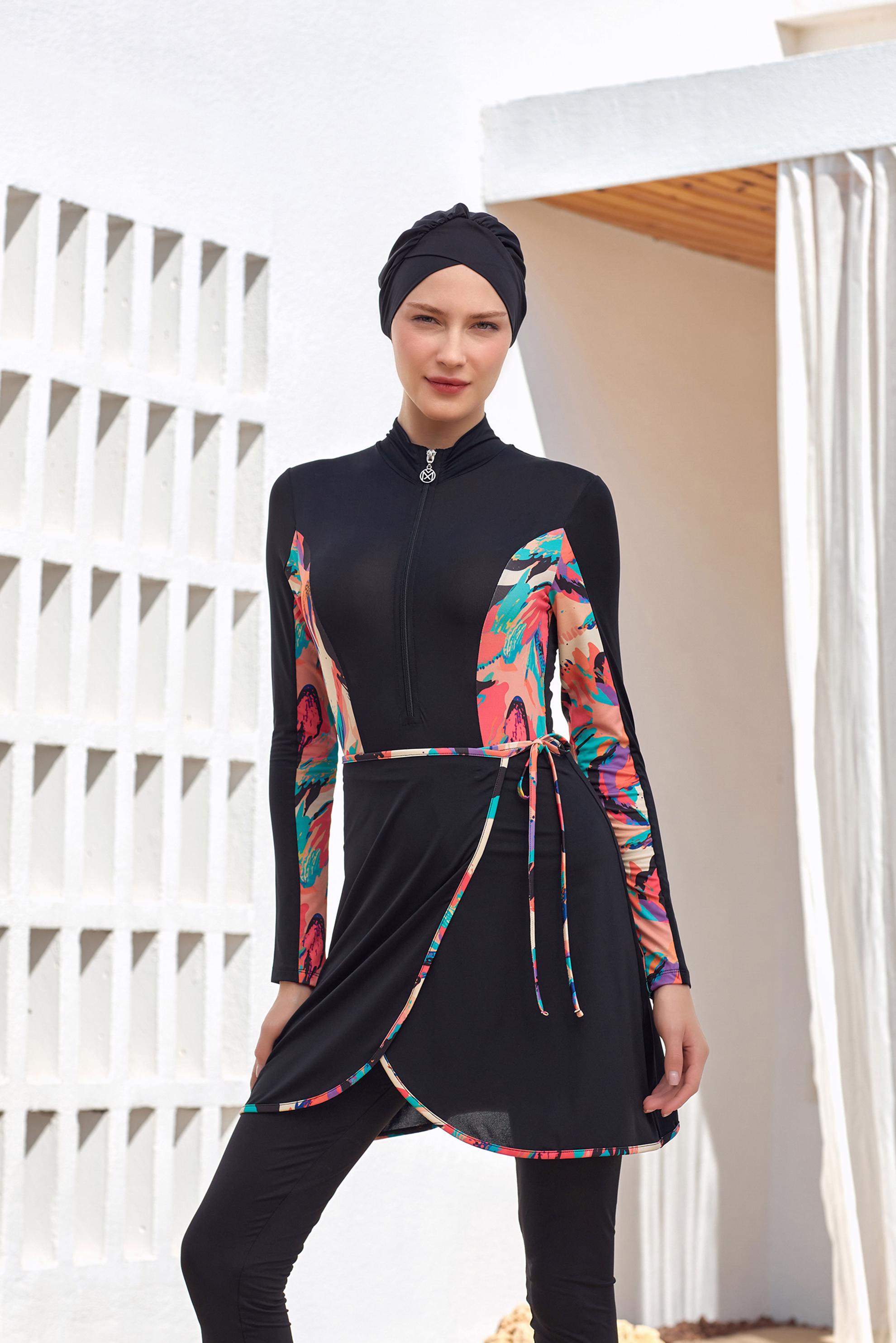 Vêtements hijab NOIR MAILLOT DE BAIN HIJAB AVEC JUPE 2111