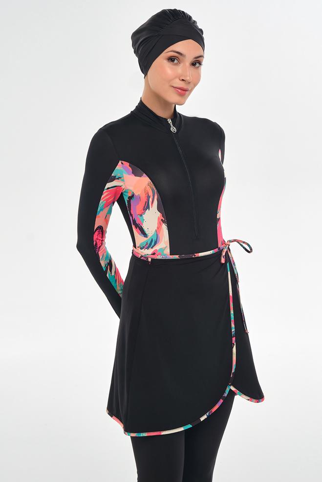 Vêtements hijab NOIR MAILLOT DE BAIN HIJAB AVEC JUPE 2111 - ALVİNA