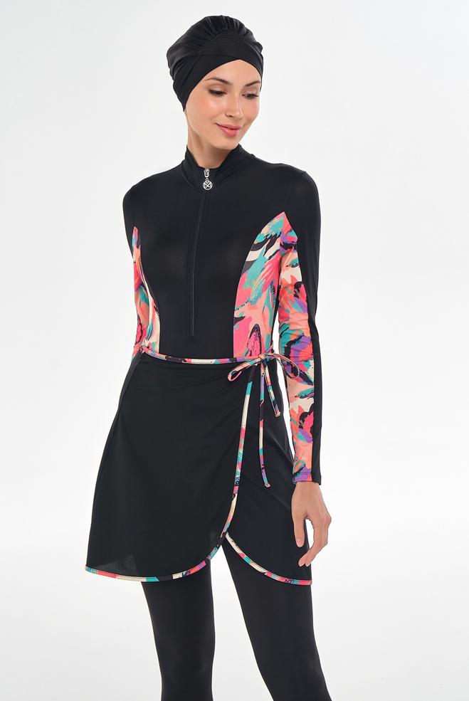 Vêtements hijab NOIR MAILLOT DE BAIN HIJAB AVEC JUPE 2111 - ALVİNA