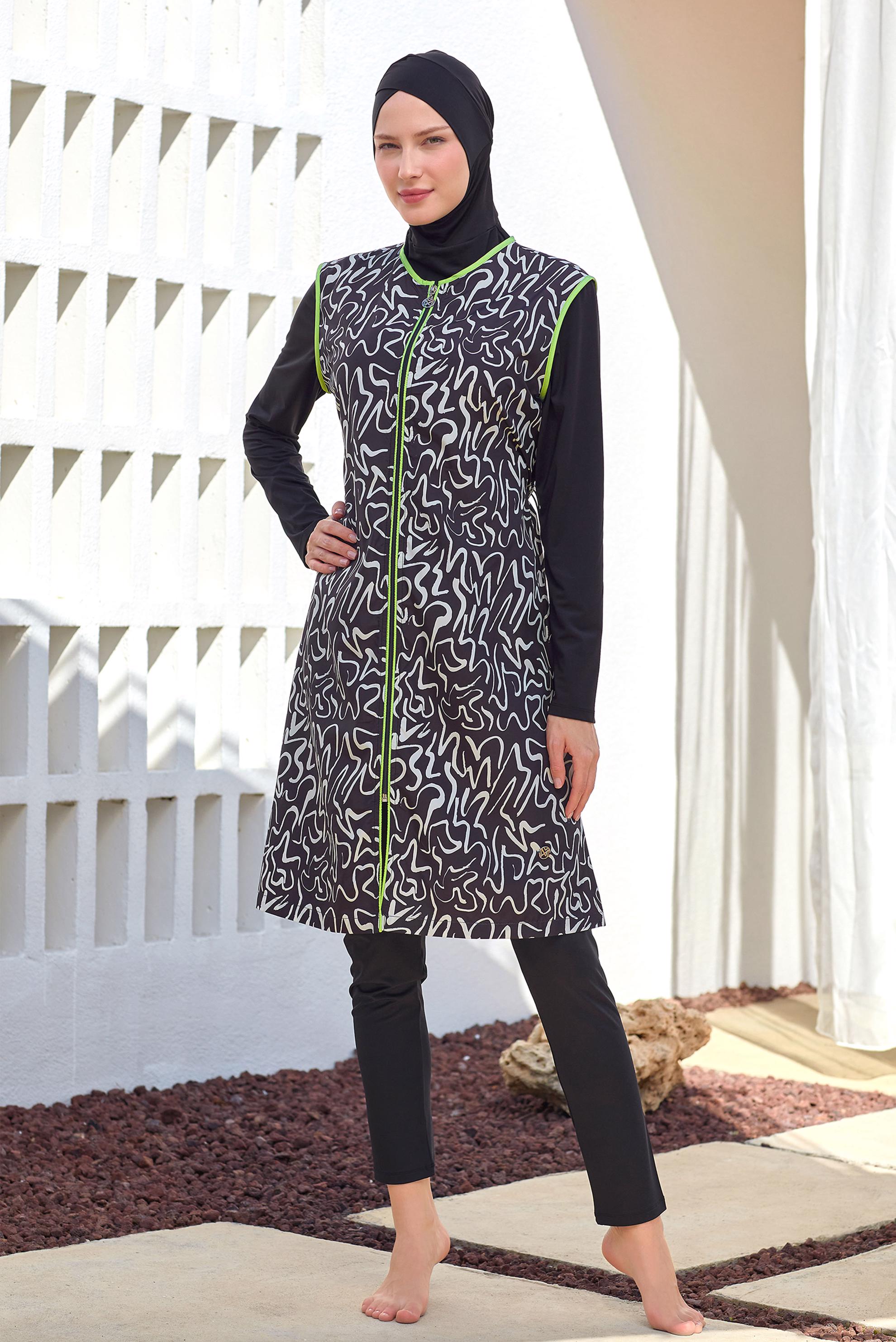 Vêtements hijab NOIR MAILLOT DE BAIN HIJAB À MOTIFS 2305