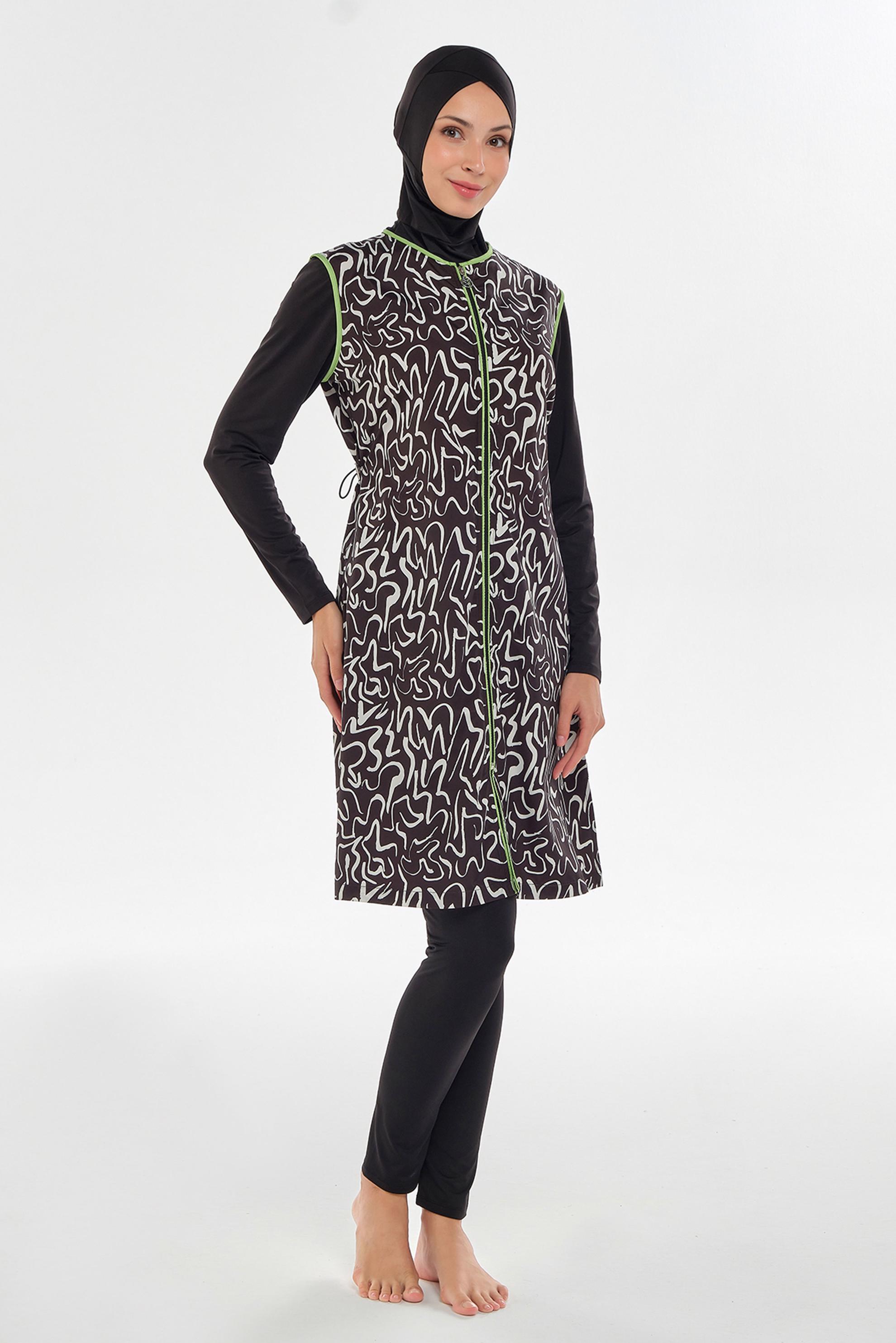 Vêtements hijab NOIR MAILLOT DE BAIN HIJAB À MOTIFS 2305