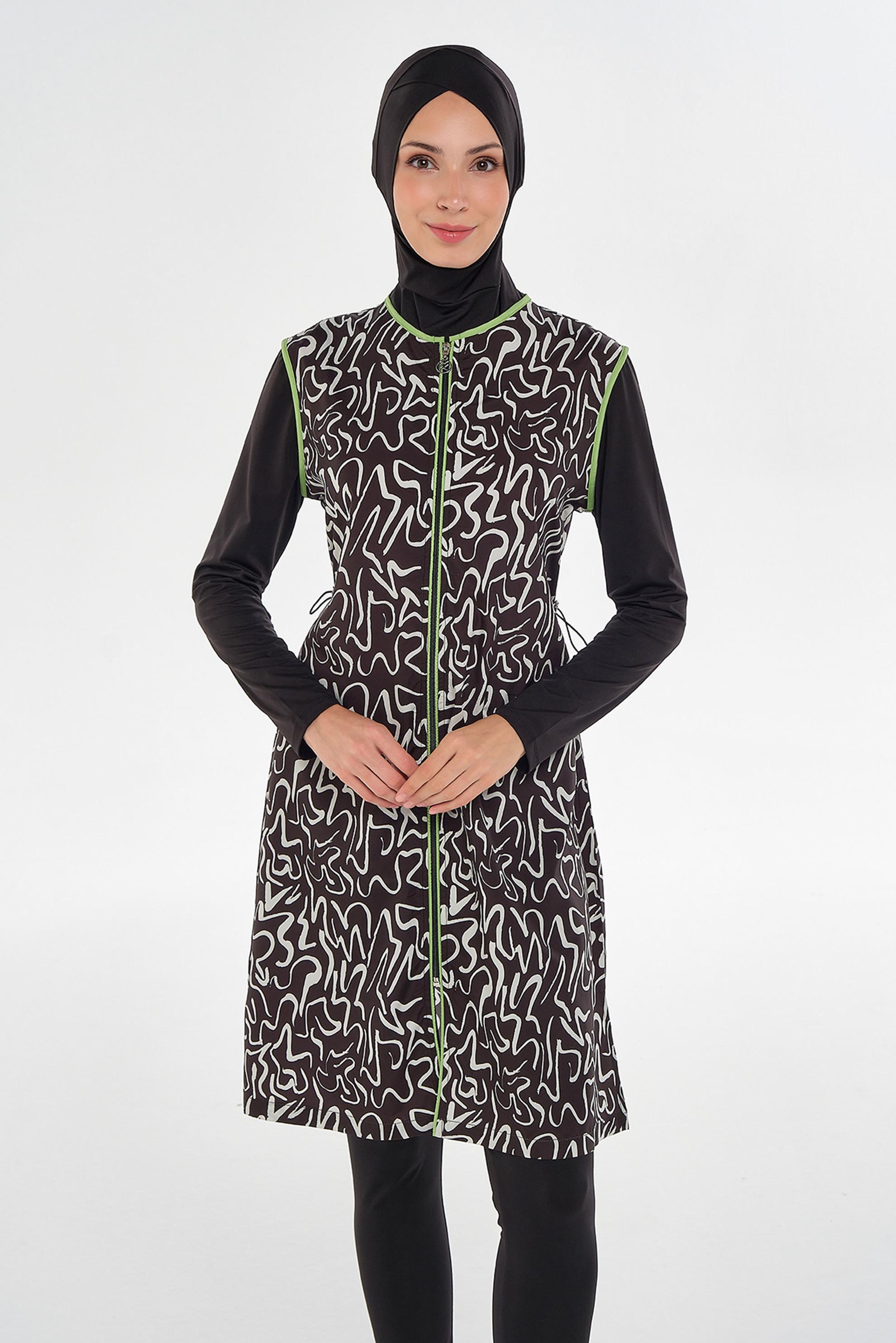 Vêtements hijab NOIR MAILLOT DE BAIN HIJAB À MOTIFS 2305