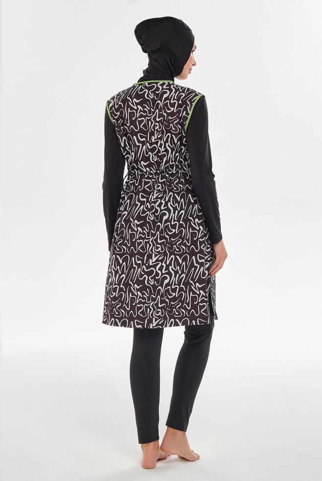 Vêtements hijab NOIR MAILLOT DE BAIN HIJAB À MOTIFS 2305 - ALVİNA