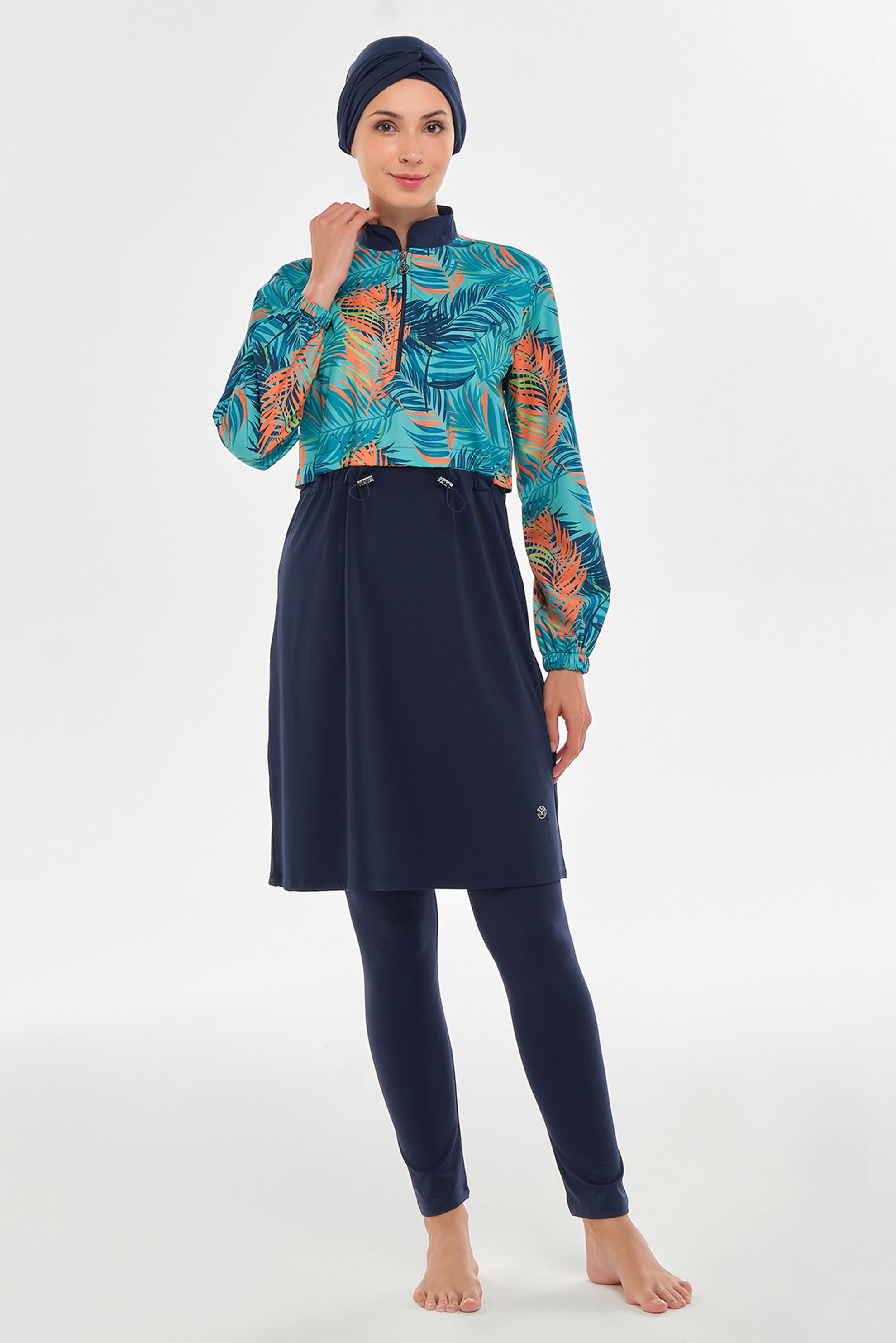 Vêtements hijab BLEU MARINE MAILLOT DE BAIN HIJAB À TAILLE FUMÉE2403