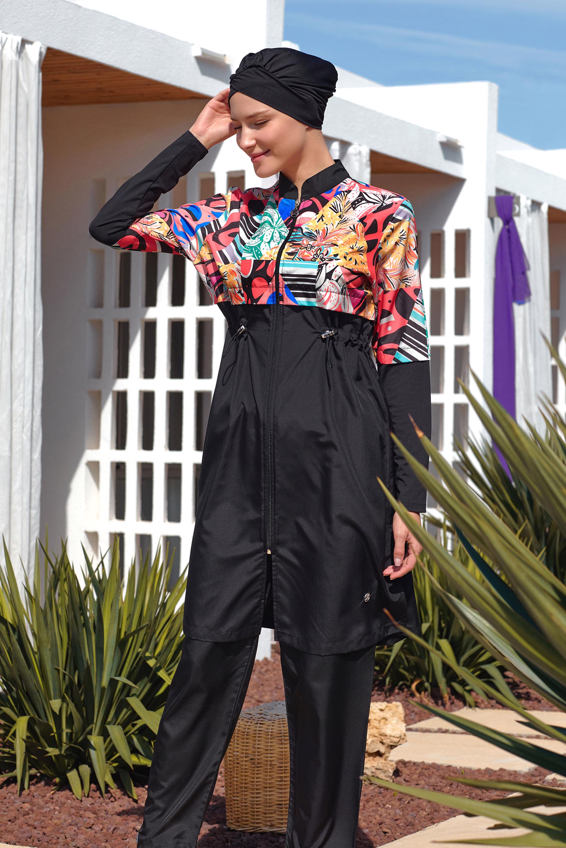 Vêtements hijab NOIR MAILLOT DE BAIN HIJAB À MOTIFS 2506