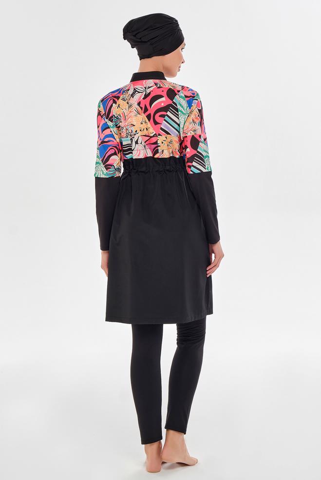 Vêtements hijab NOIR MAILLOT DE BAIN HIJAB À MOTIFS 2506 - ALVİNA
