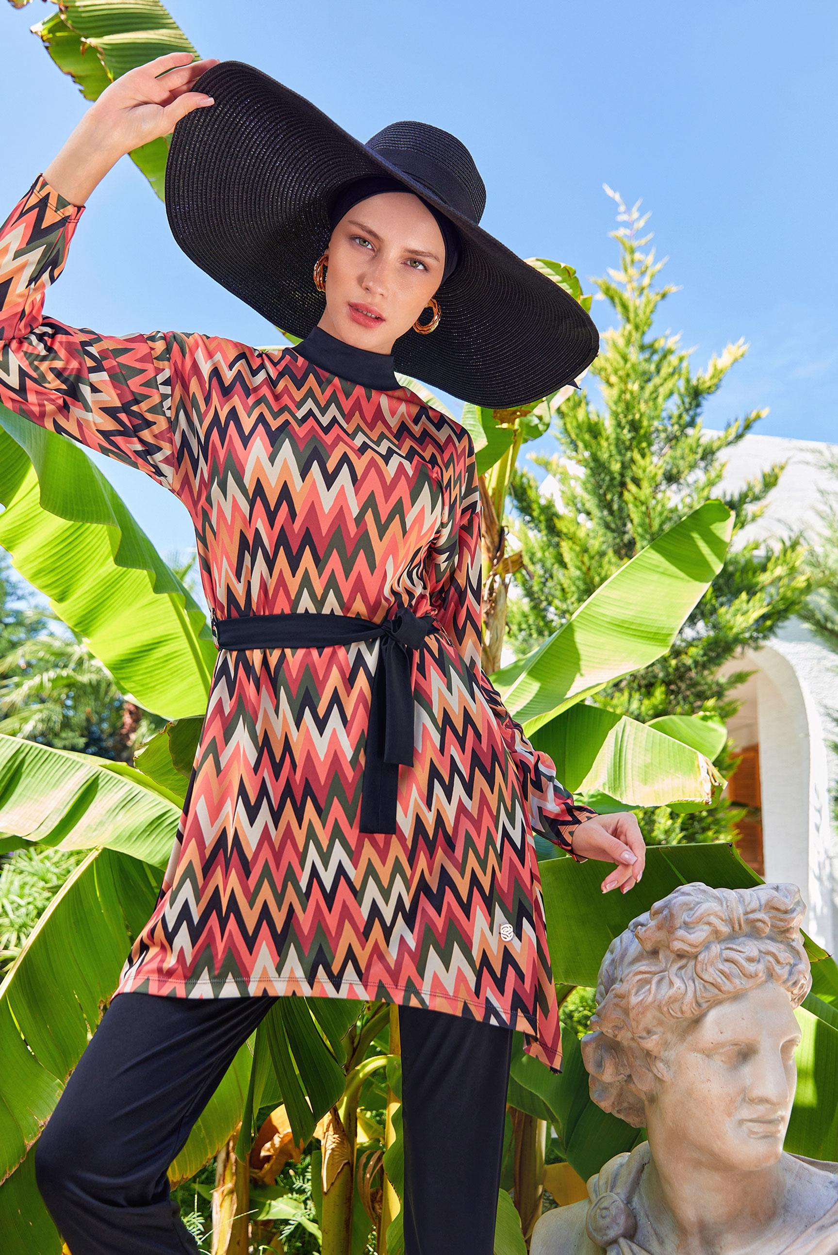 Vêtements hijab NOIR MAILLOT DE BAIN HIJAB CEINTURÉ À MOTIFS3112