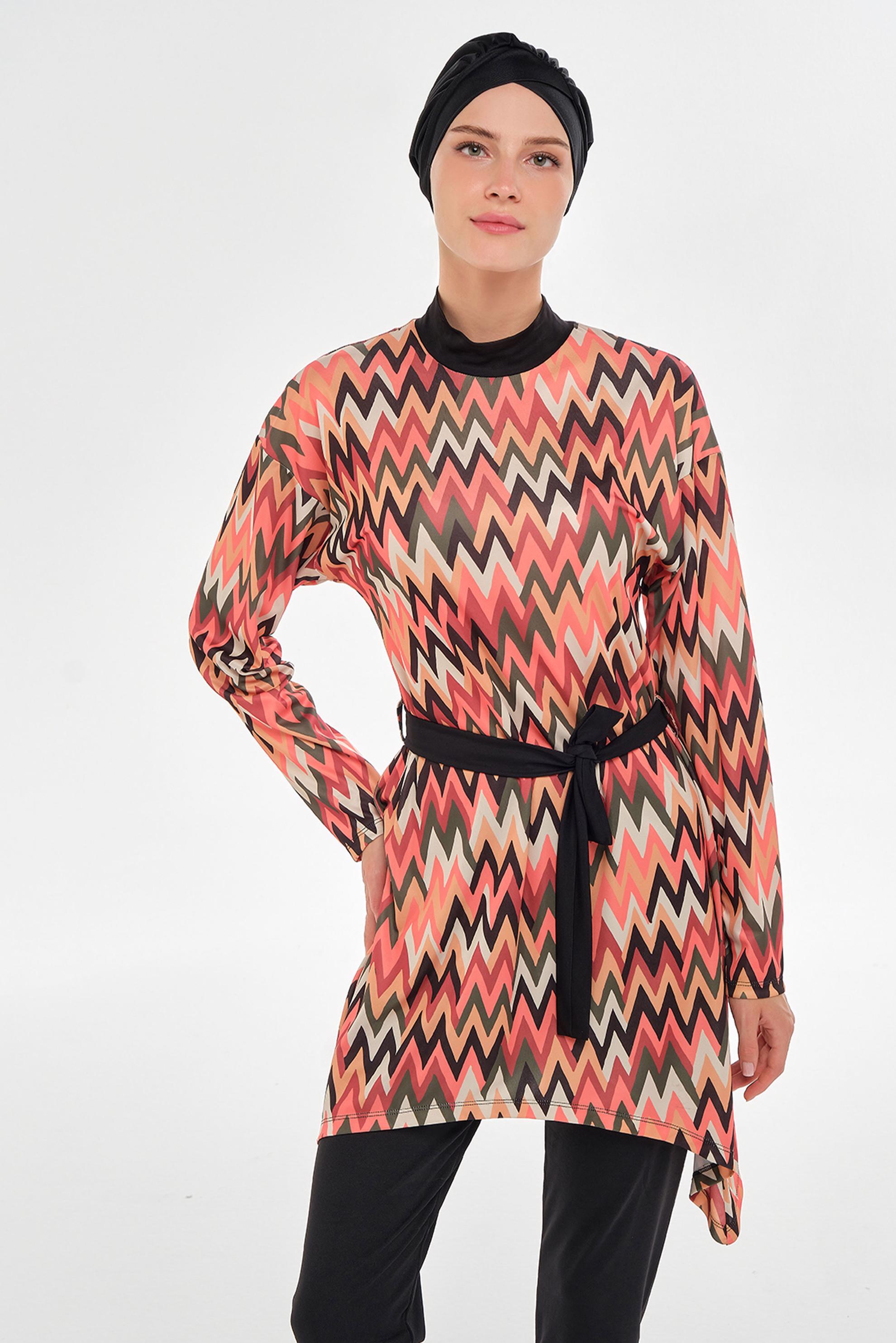 Vêtements hijab NOIR MAILLOT DE BAIN HIJAB CEINTURÉ À MOTIFS3112