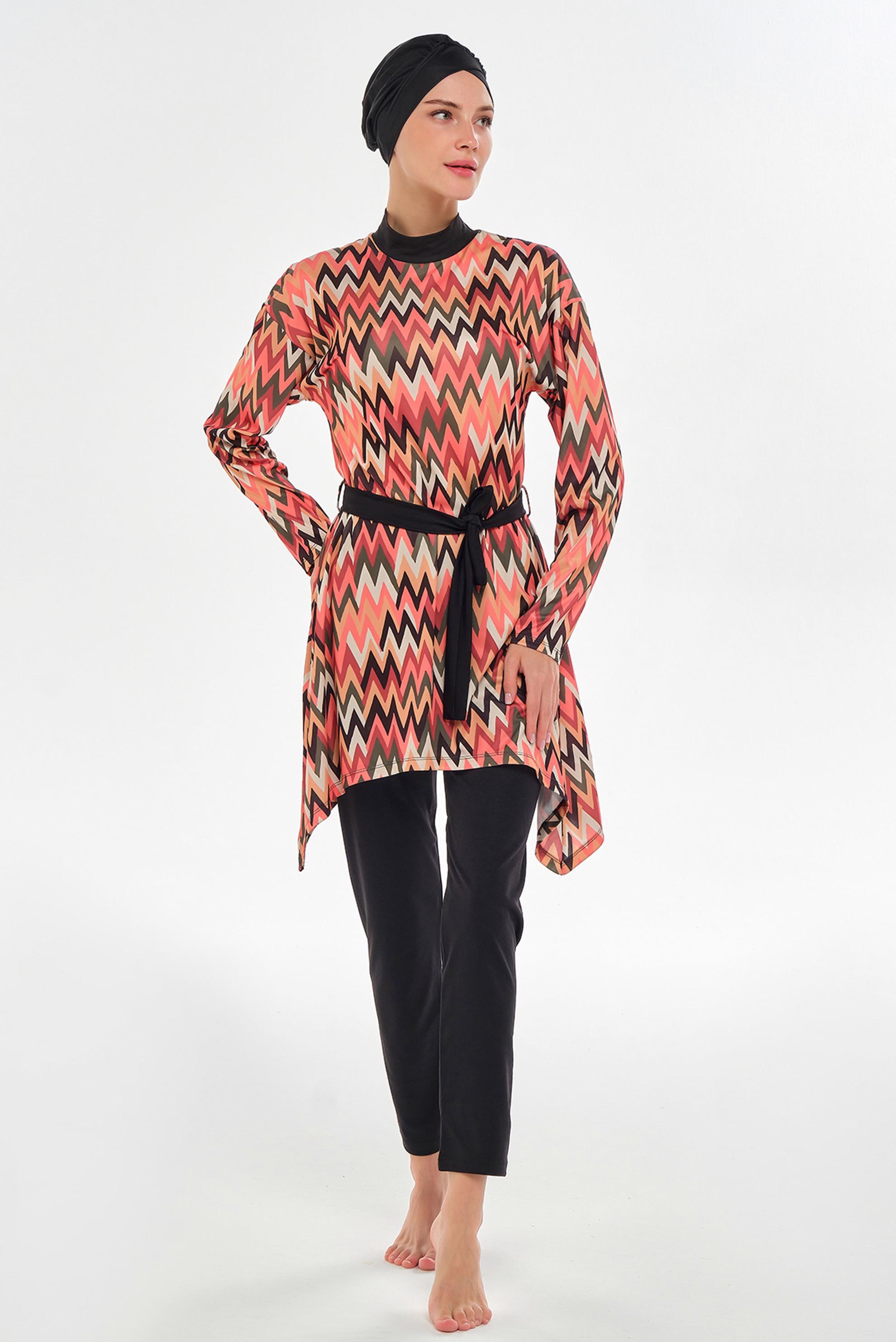 Vêtements hijab NOIR MAILLOT DE BAIN HIJAB CEINTURÉ À MOTIFS3112