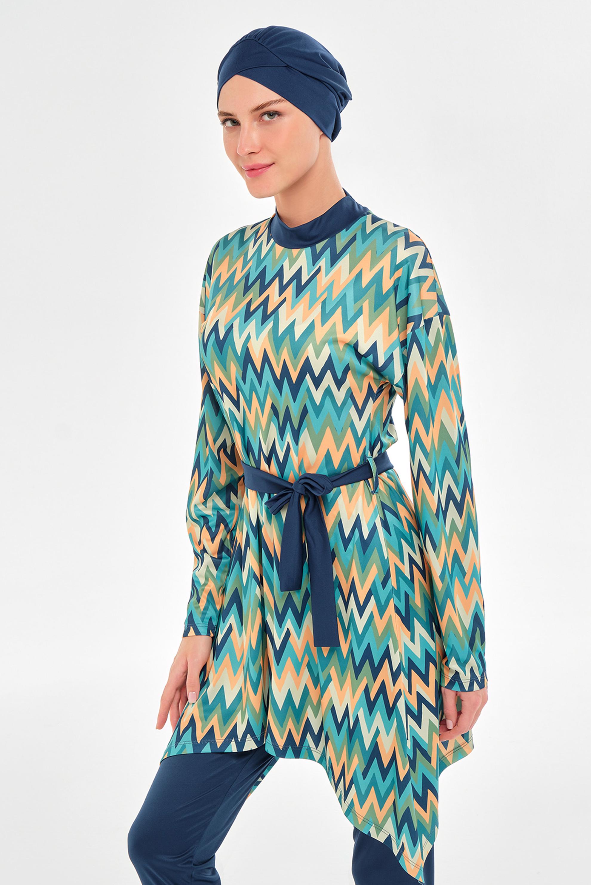 Vêtements hijab BLEU MARINE MAILLOT DE BAIN HIJAB CEINTURÉ À MOTIFS3112