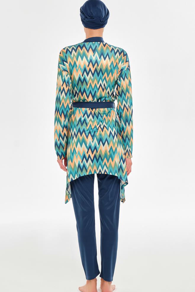 Vêtements hijab BLEU MARINE MAILLOT DE BAIN HIJAB CEINTURÉ À MOTIFS3112 - ALVİNA