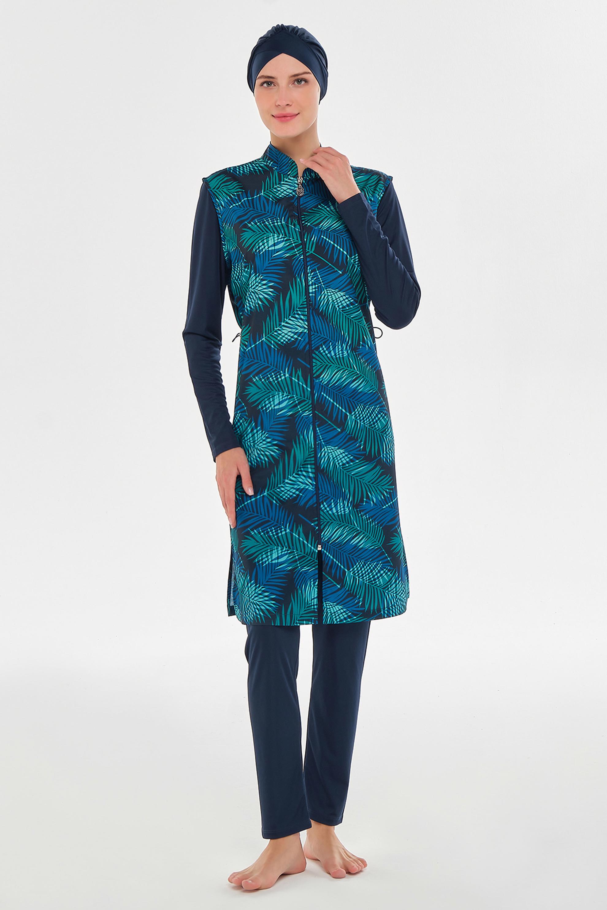 Vêtements hijab BLEU MARINE MAILLOT DE BAIN HIJAB À TAILLE FUMÉE 3301