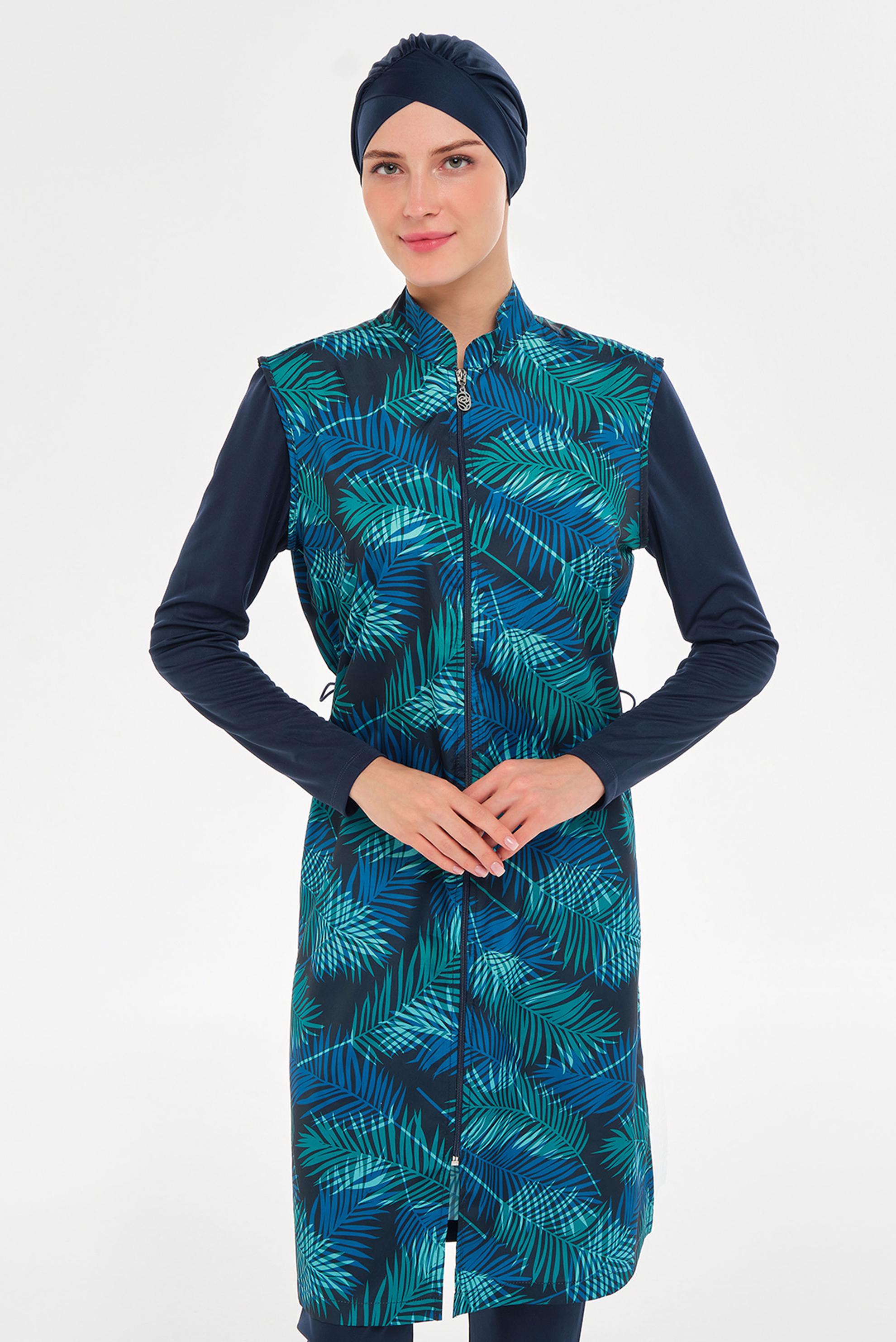 Vêtements hijab BLEU MARINE MAILLOT DE BAIN HIJAB À TAILLE FUMÉE 3301