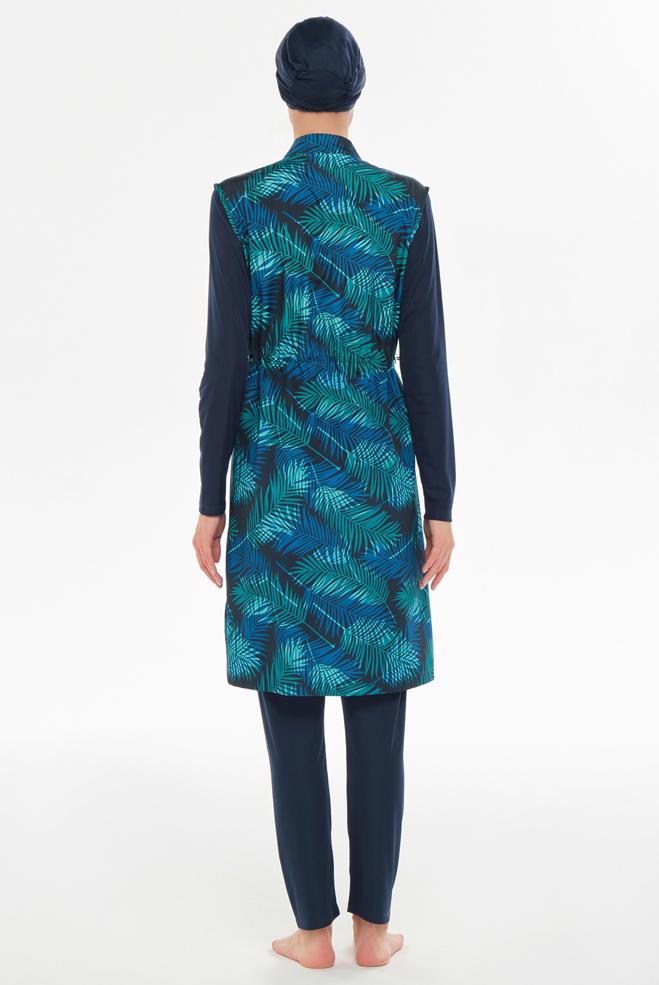 Vêtements hijab BLEU MARINE MAILLOT DE BAIN HIJAB À TAILLE FUMÉE 3301 - ALVİNA