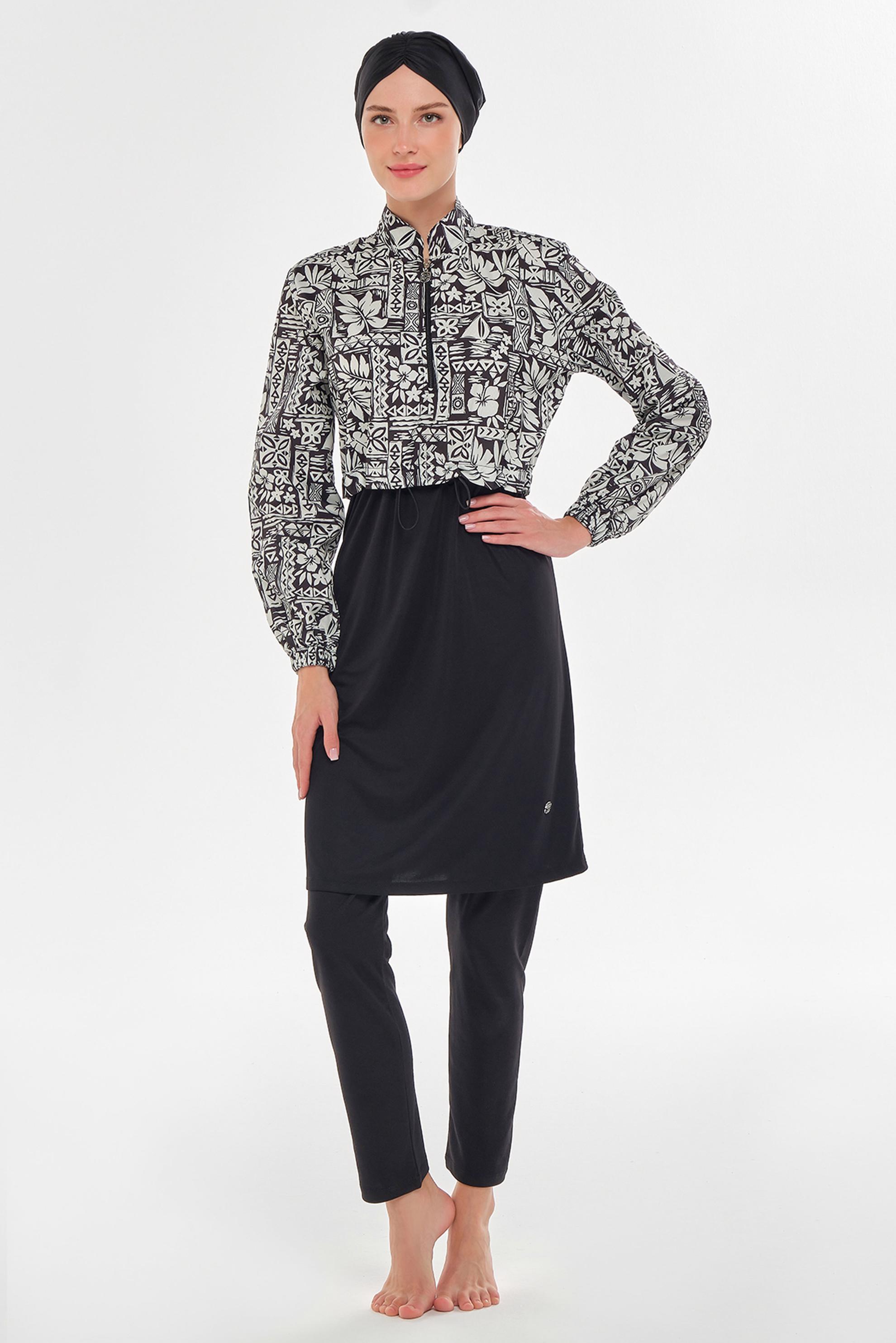 Vêtements hijab NOIR MAILLOT DE BAIN HIJAB À MOTIFS 3402