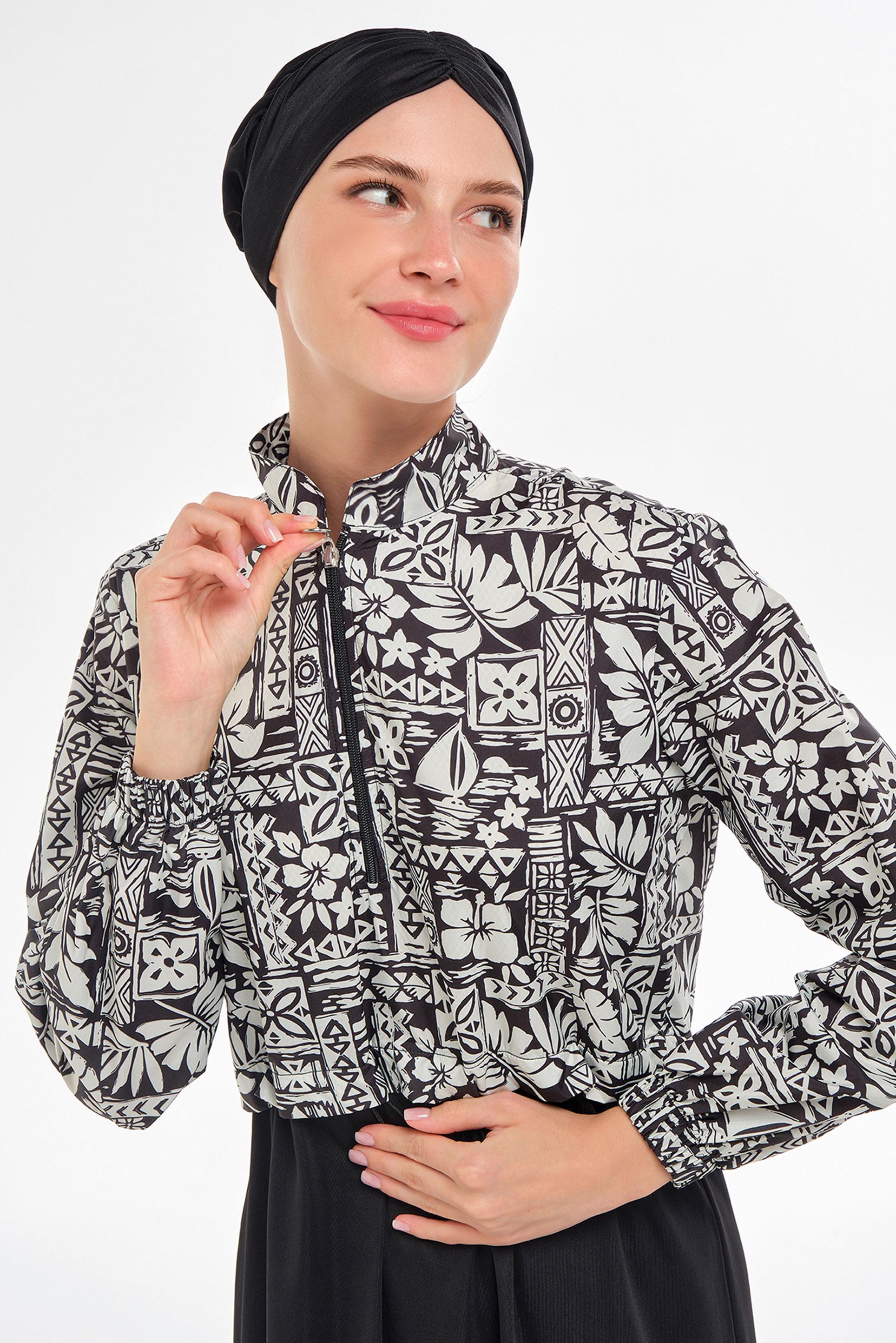 Vêtements hijab NOIR MAILLOT DE BAIN HIJAB À MOTIFS 3402