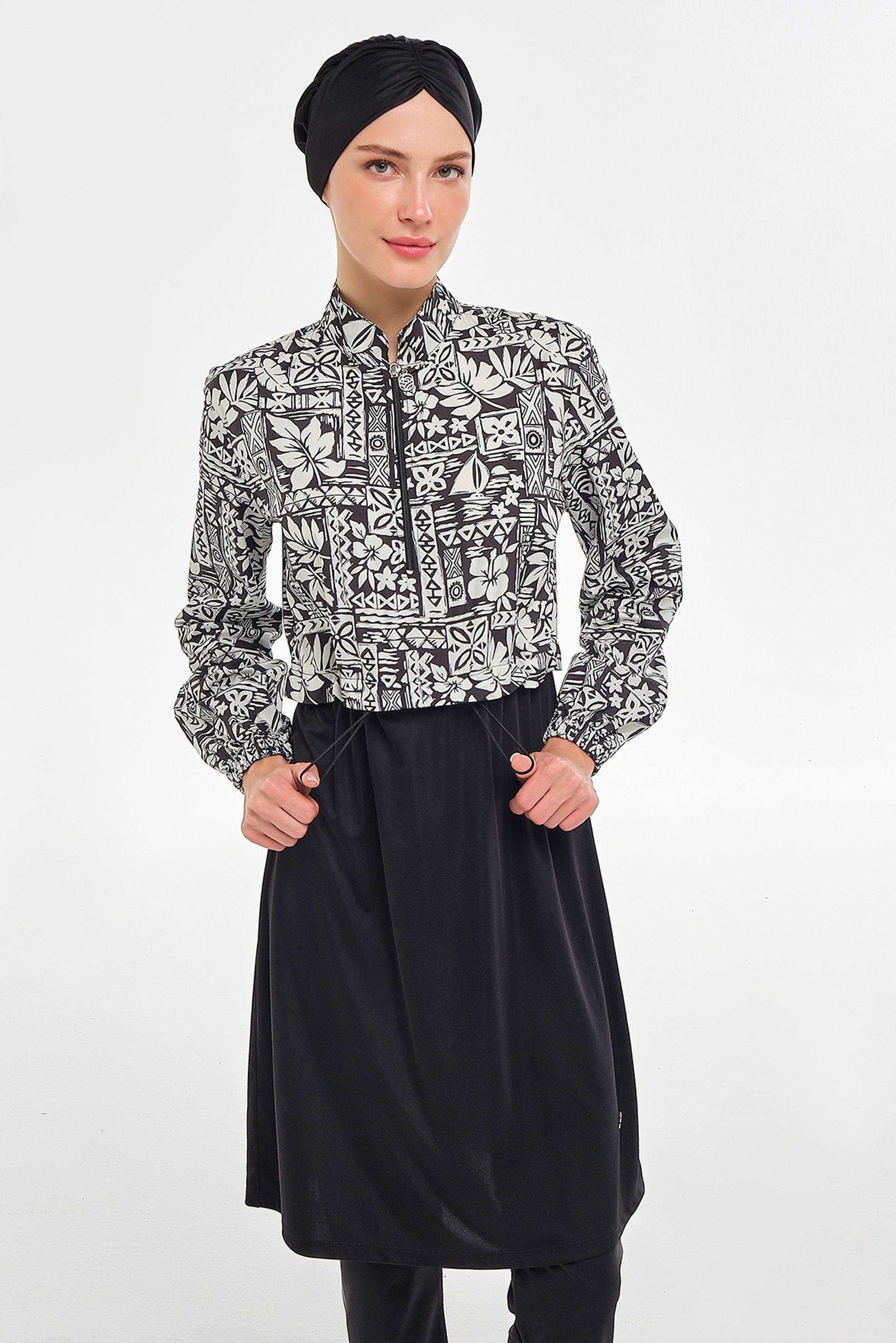 Vêtements hijab NOIR MAILLOT DE BAIN HIJAB À MOTIFS 3402