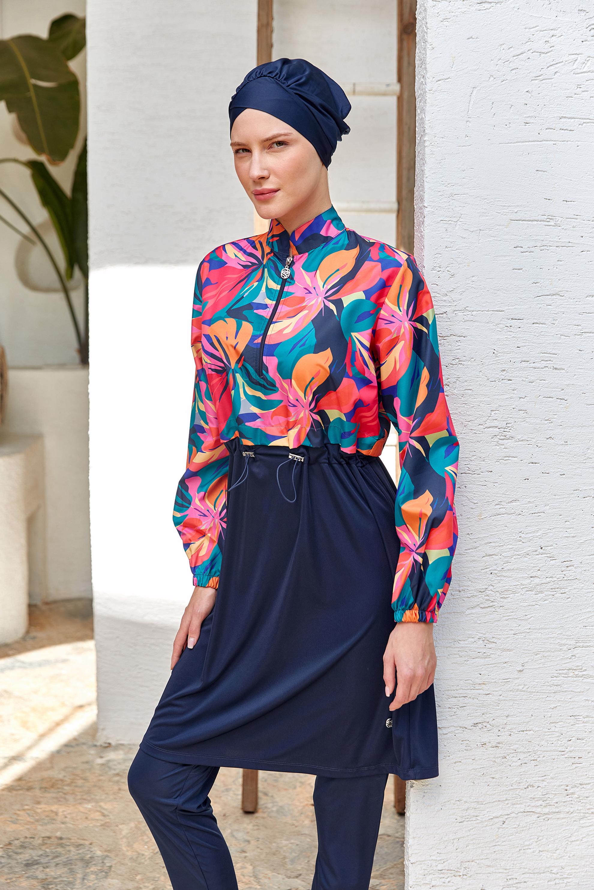 Vêtements hijab BLEU MARINE MAILLOT DE BAIN HIJAB À MOTIFS 3403