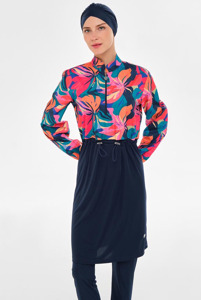 Vêtements hijab BLEU MARINE MAILLOT DE BAIN HIJAB À MOTIFS 3403 - ALVİNA