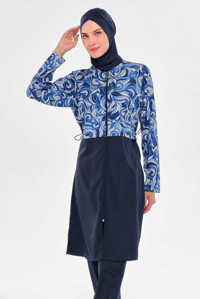 Vêtements hijab BLEU MARINE MAILLOT DE BAIN HIJAB À MOTIFS 3502 - ALVİNA