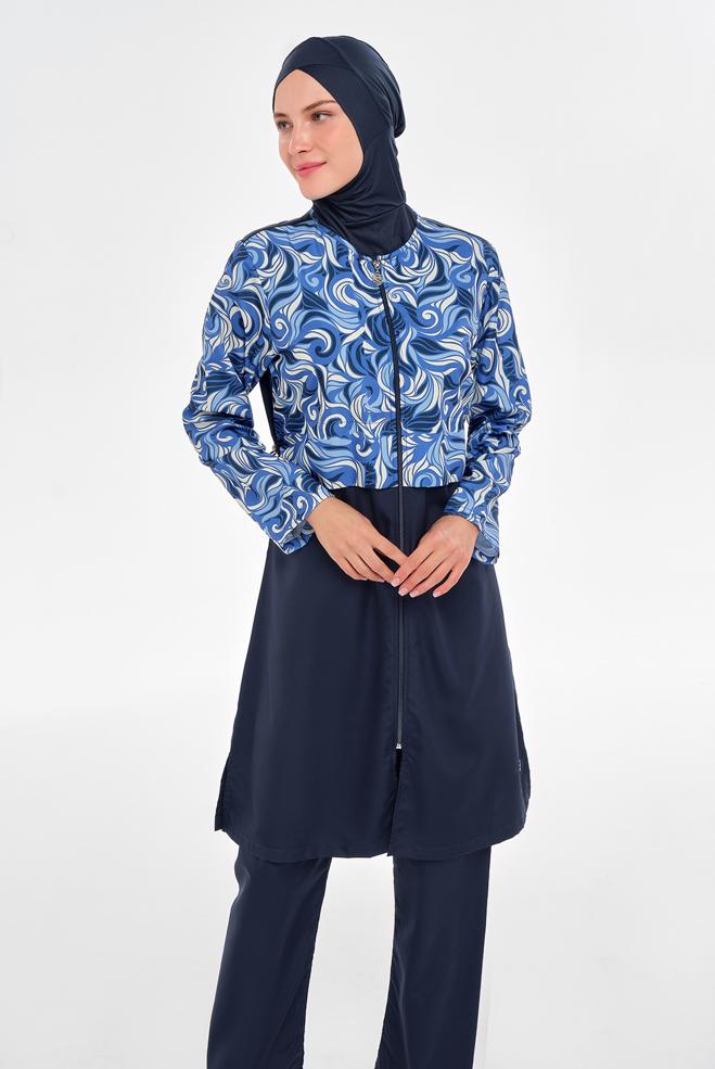Vêtements hijab BLEU MARINE MAILLOT DE BAIN HIJAB À MOTIFS 3502 - ALVİNA