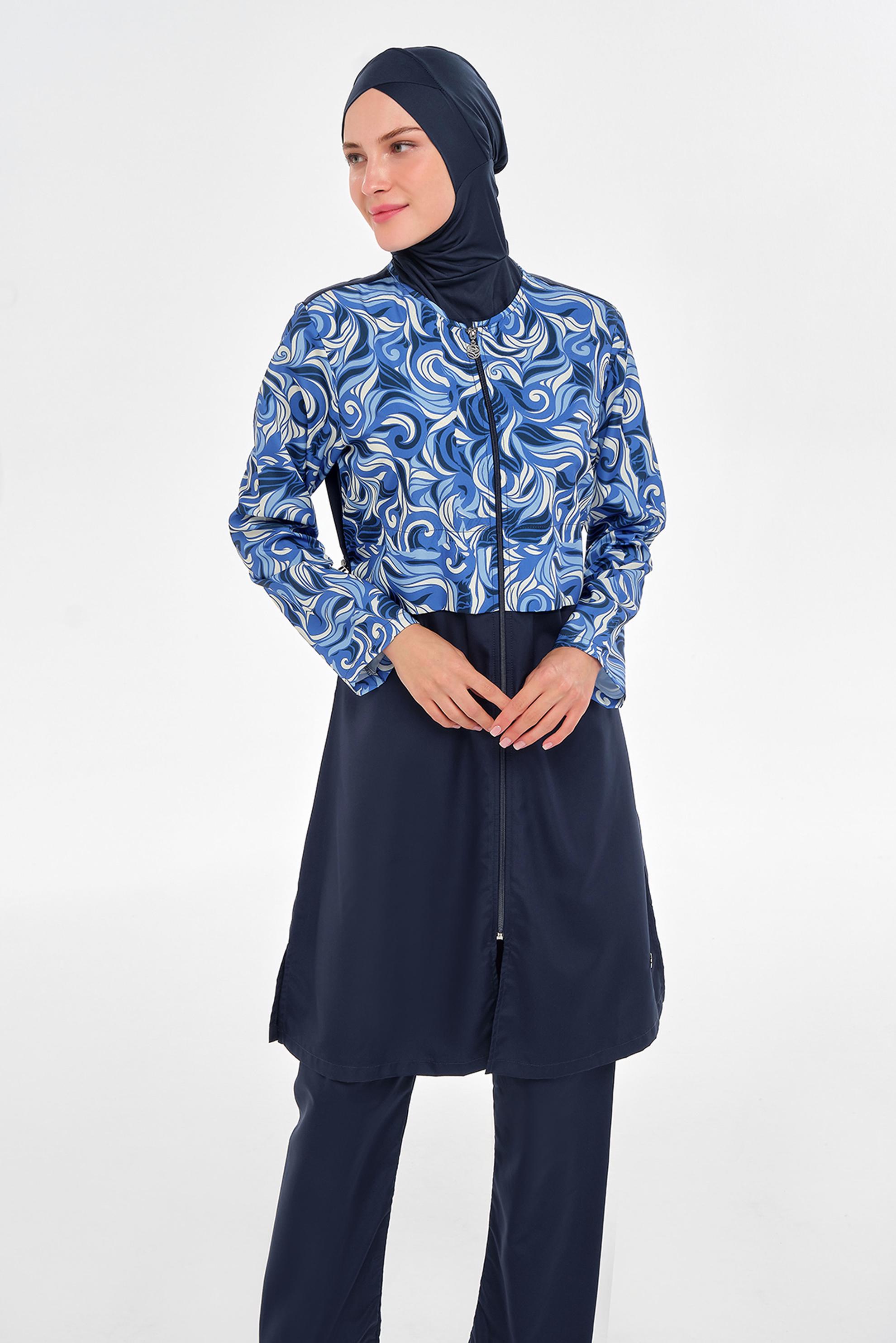 Vêtements hijab BLEU MARINE MAILLOT DE BAIN HIJAB À MOTIFS 3502