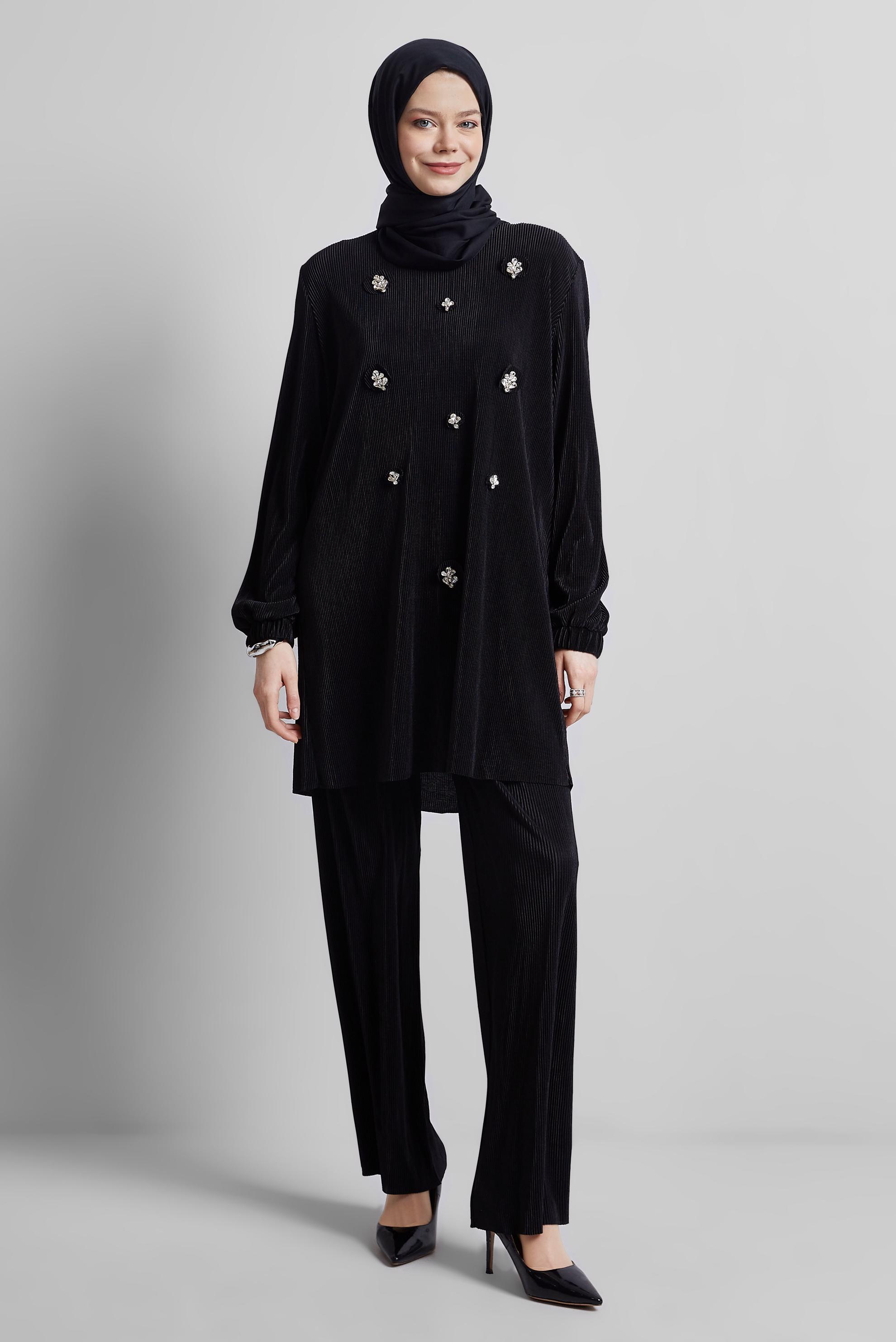 Tesettür giyim SİYAH BELİ LASTİKLİ PANTOLON 70740