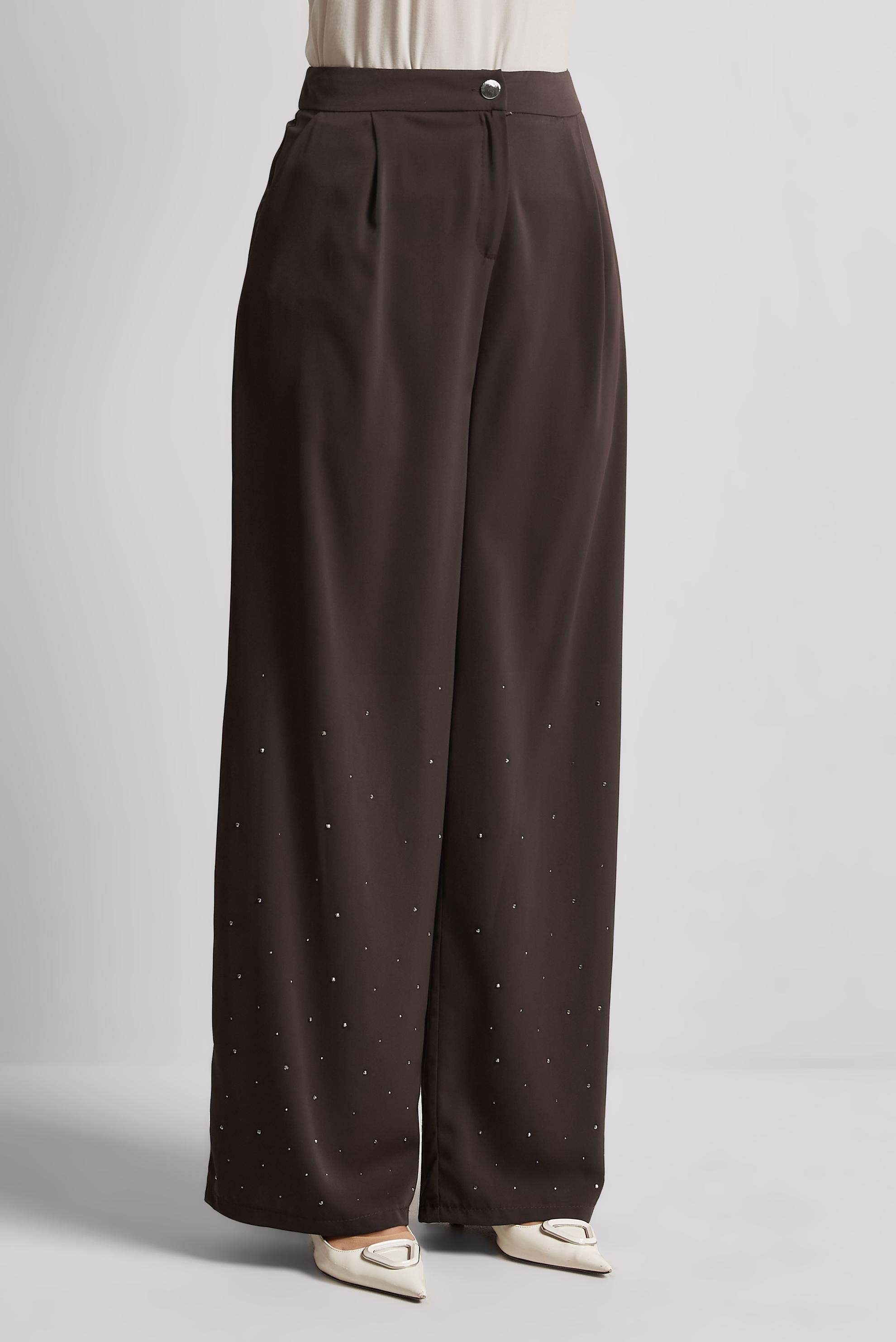 Tesettür giyim KAHVE TAŞLI GENİŞ PAÇA PANTOLON 70750