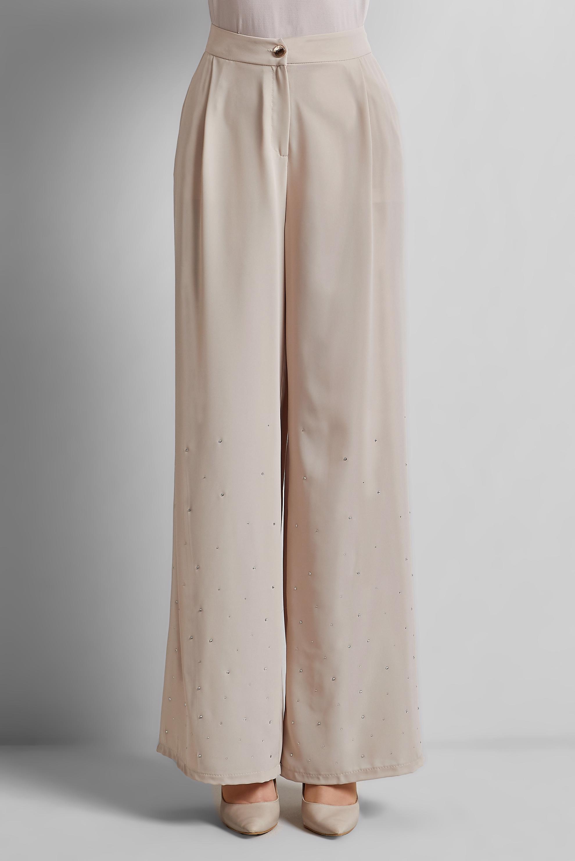 Tesettür giyim BEJ TAŞLI GENİŞ PAÇA PANTOLON 70750