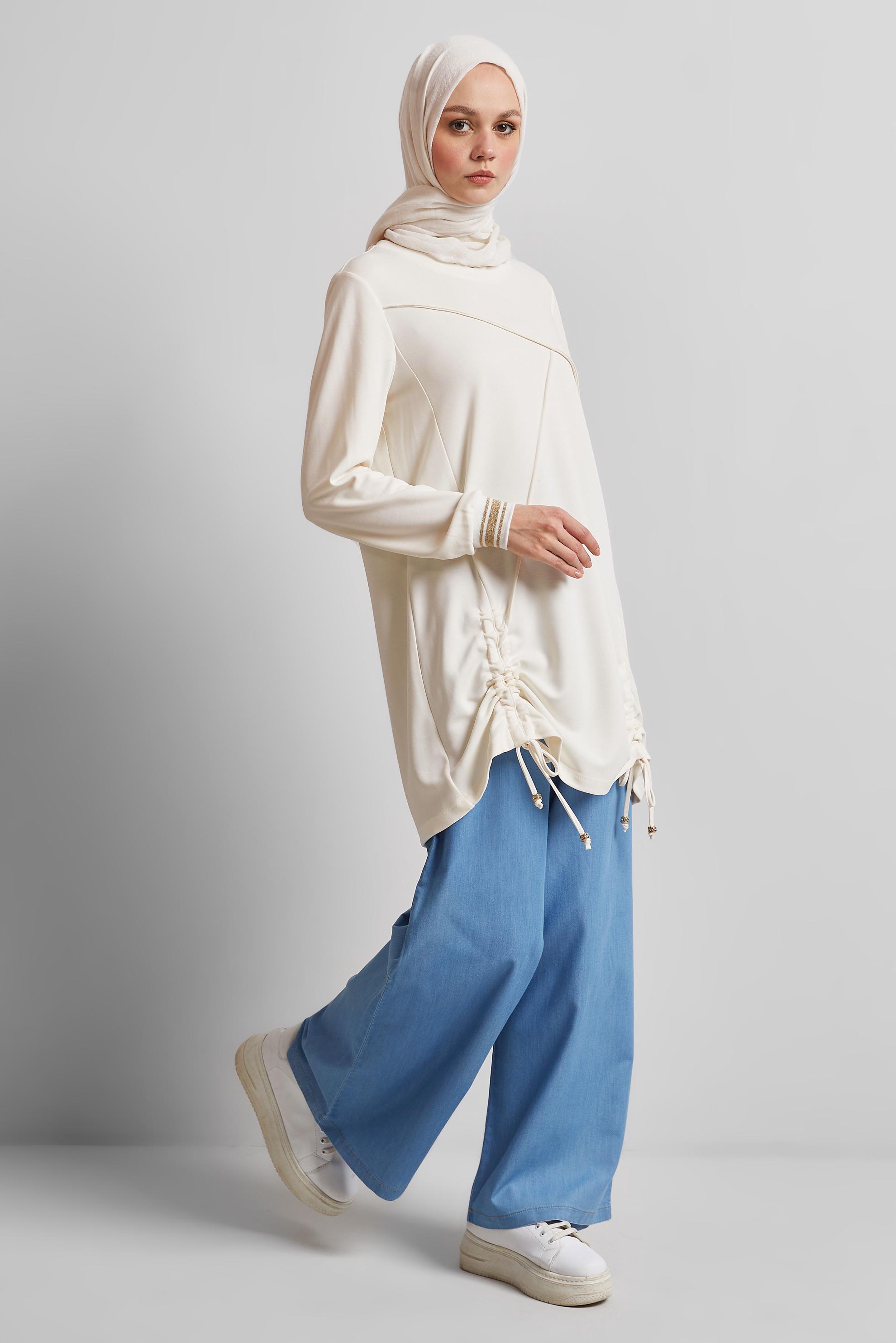 Tesettür giyim LACİVERT PAMUKLU GENİŞ PAÇA PANTOLON 70752