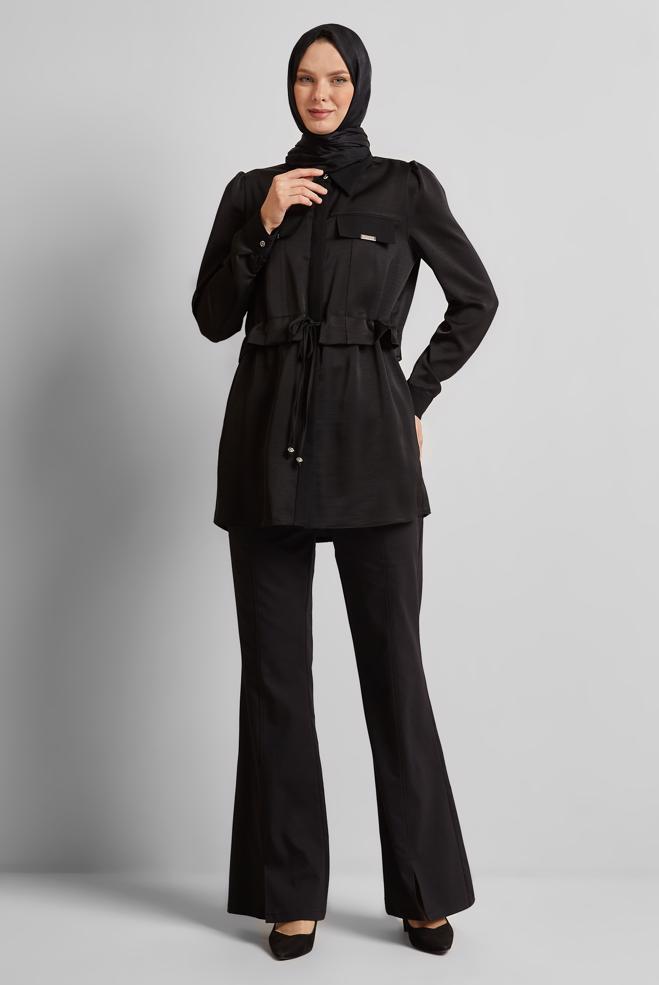 Hijab clothing BLACK SLIT DETAILED PANTS 70851 - ALVİNA