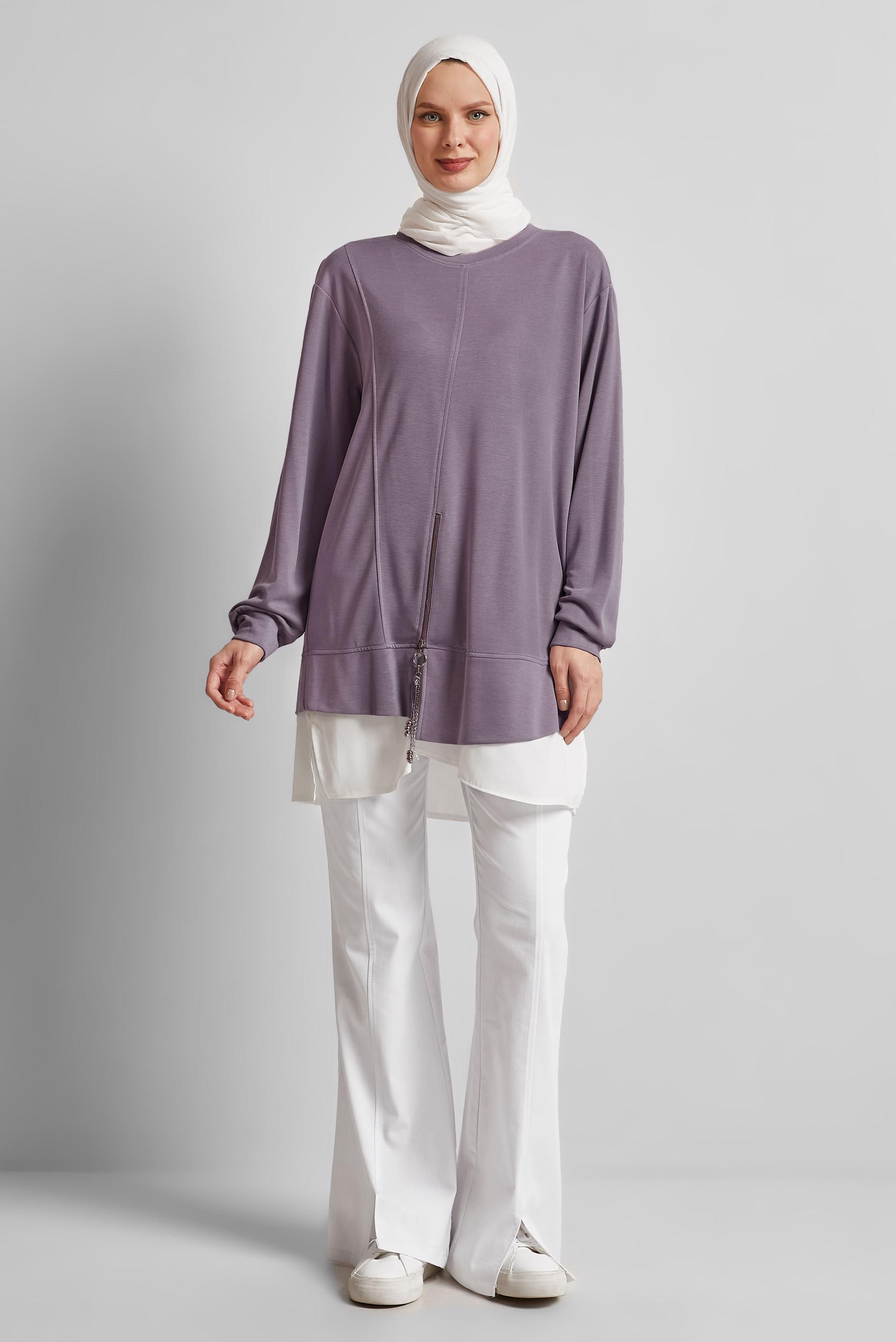 Tesettür giyim BEYAZ YIRTMAÇ DETAYLI PANTOLON 70851