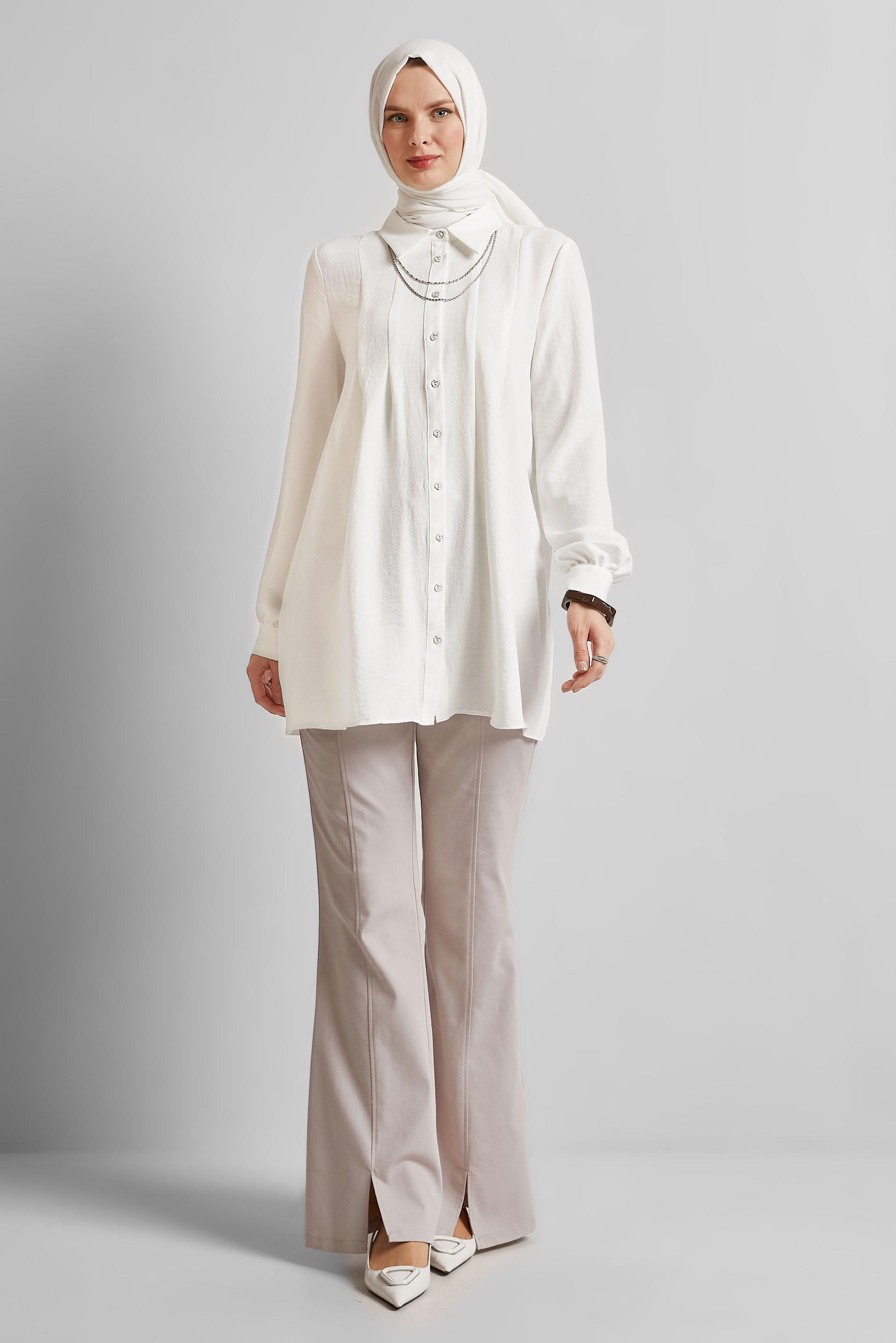 Tesettür giyim BEJ YIRTMAÇ DETAYLI PANTOLON 70851