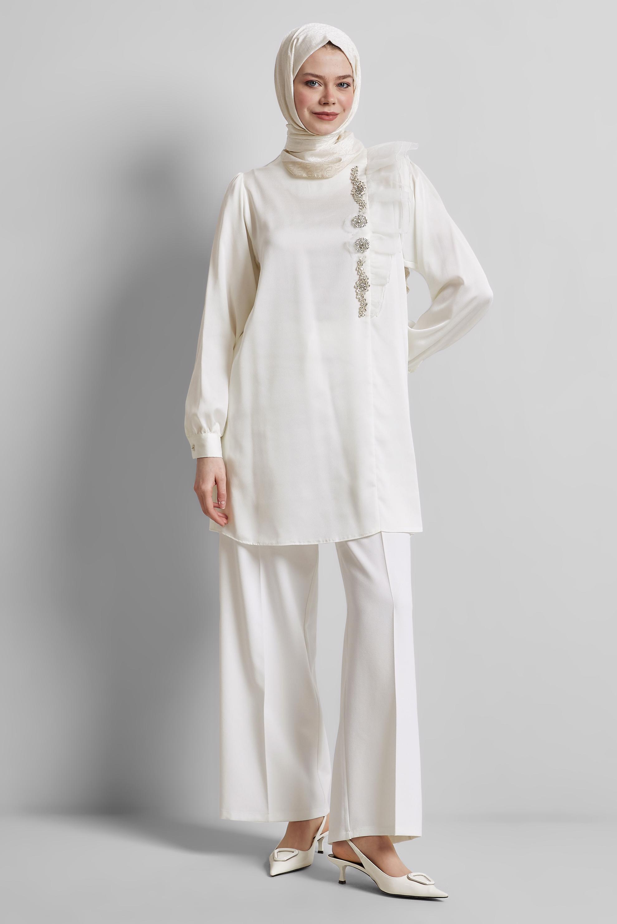 Tesettür giyim BEYAZ GENİŞ PAÇA PANTOLON 70852