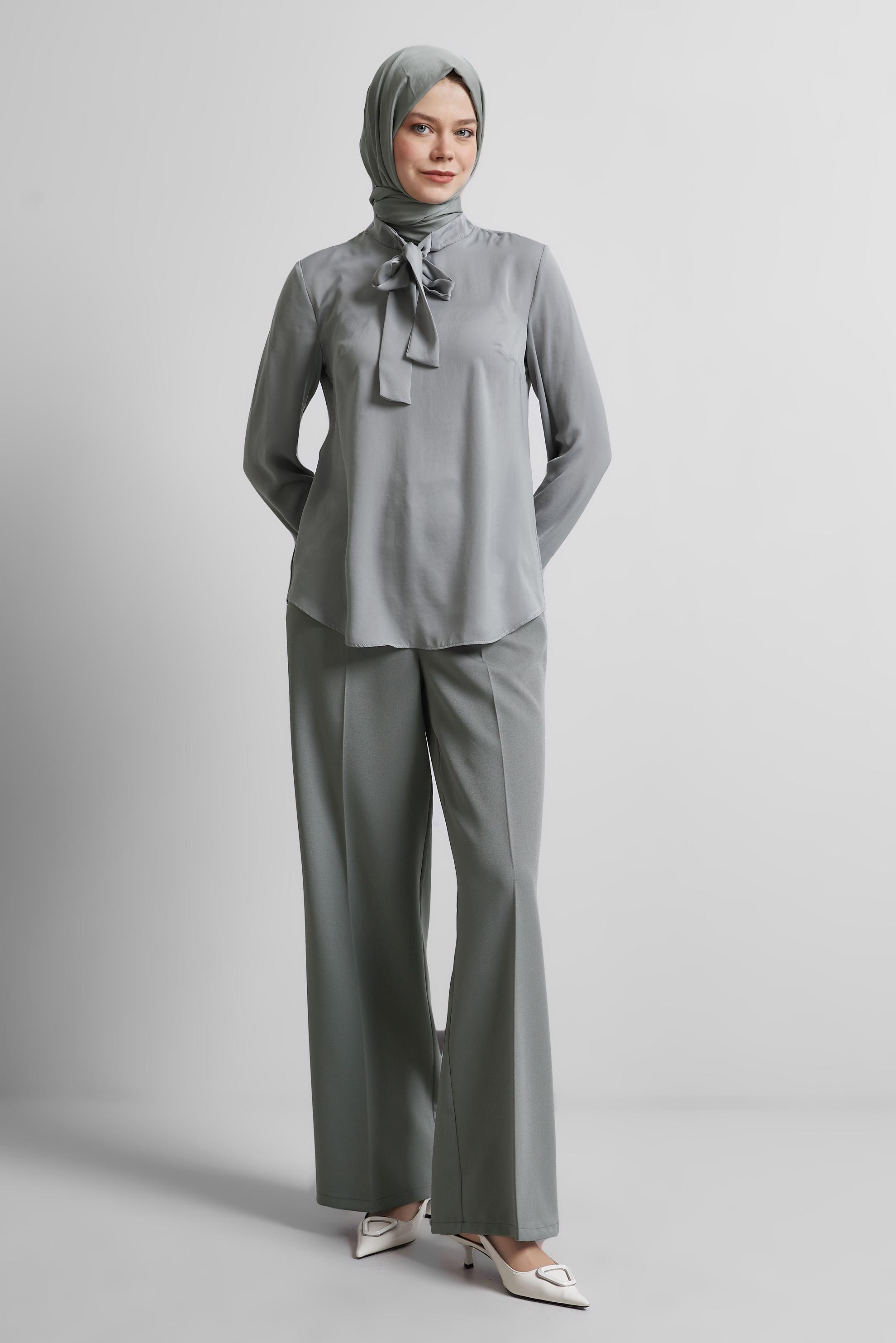 Tesettür giyim GRİ GENİŞ PAÇA PANTOLON 70852