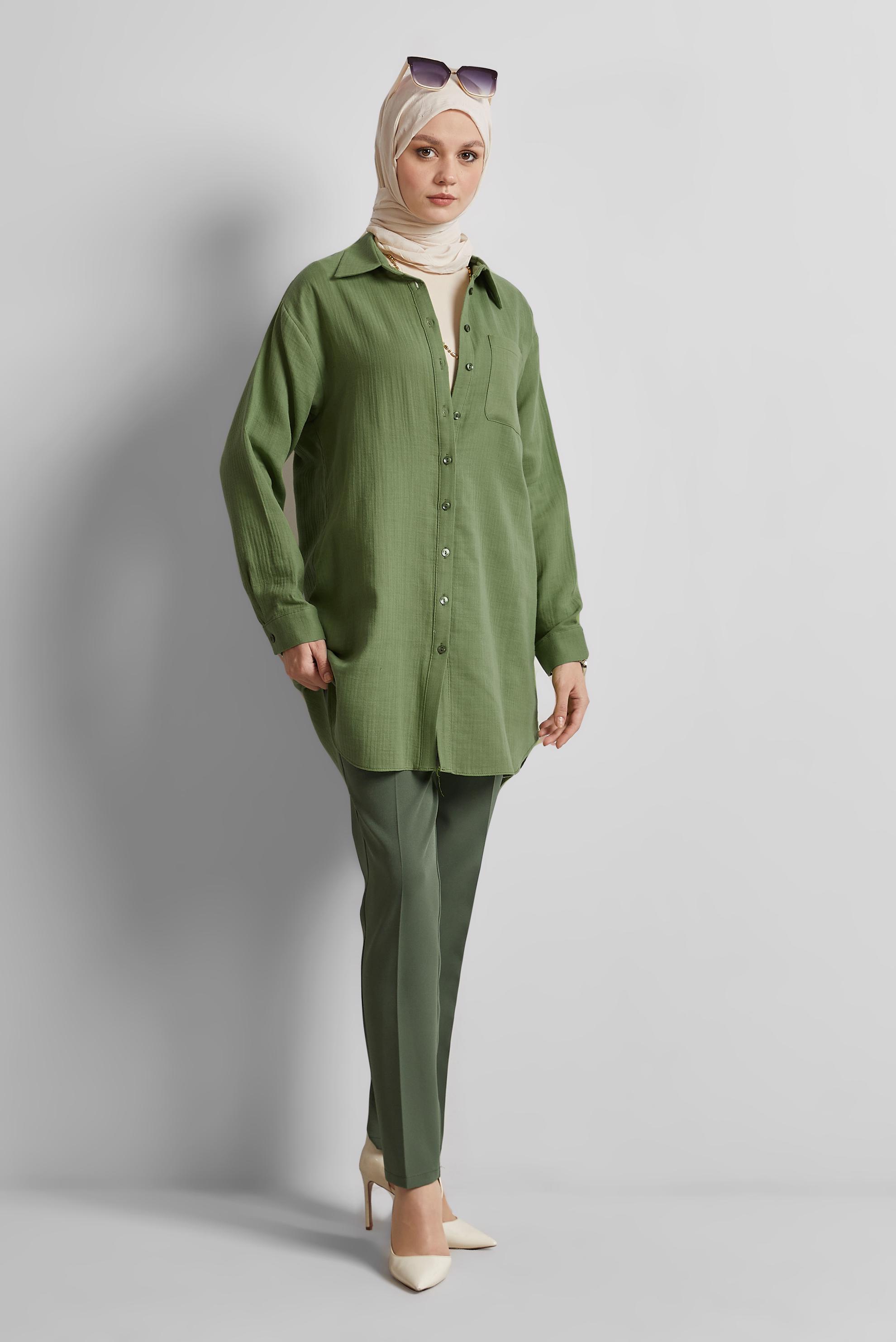 Tesettür giyim YEŞİL DAR PAÇA PANTOLON 70853