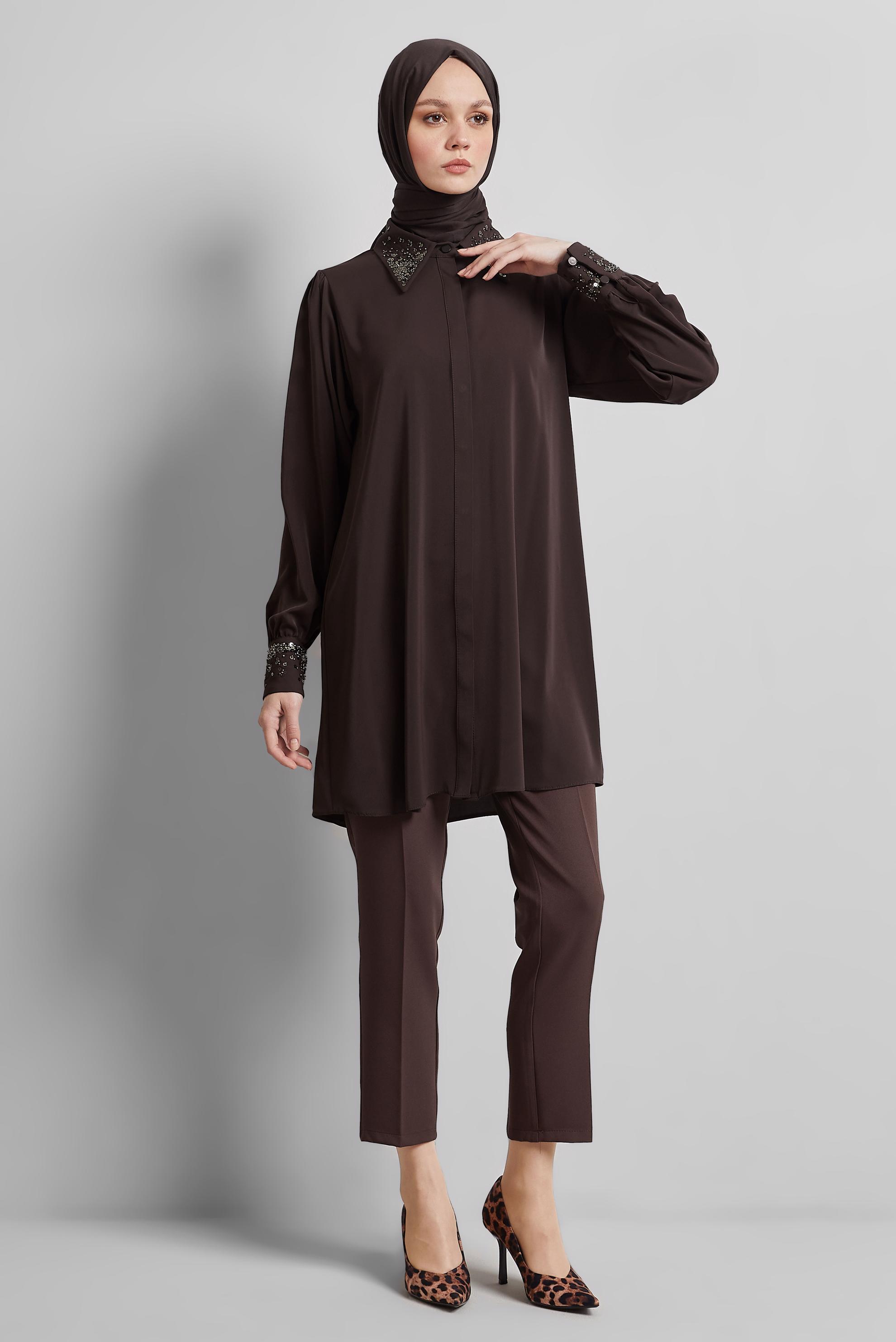 Tesettür giyim KAHVE DAR PAÇA PANTOLON 70854