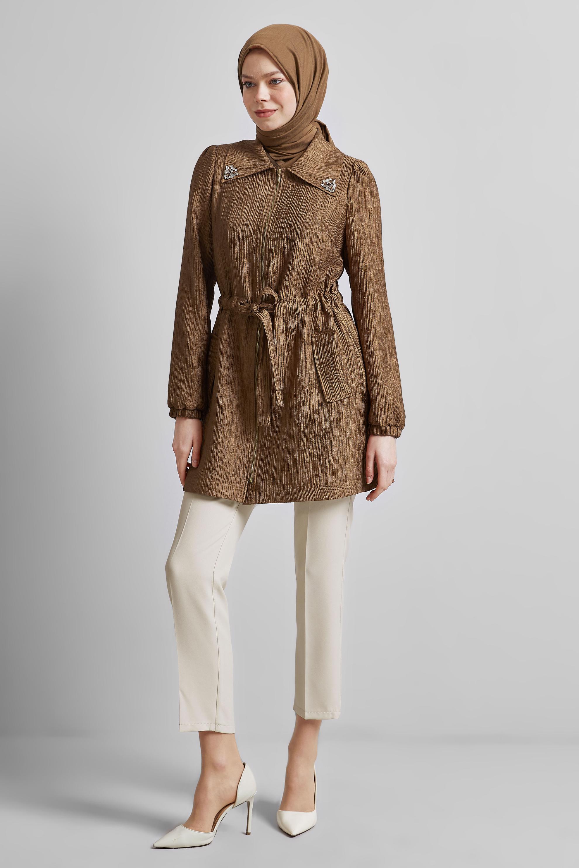 Tesettür giyim EKRU DAR PAÇA PANTOLON 70854