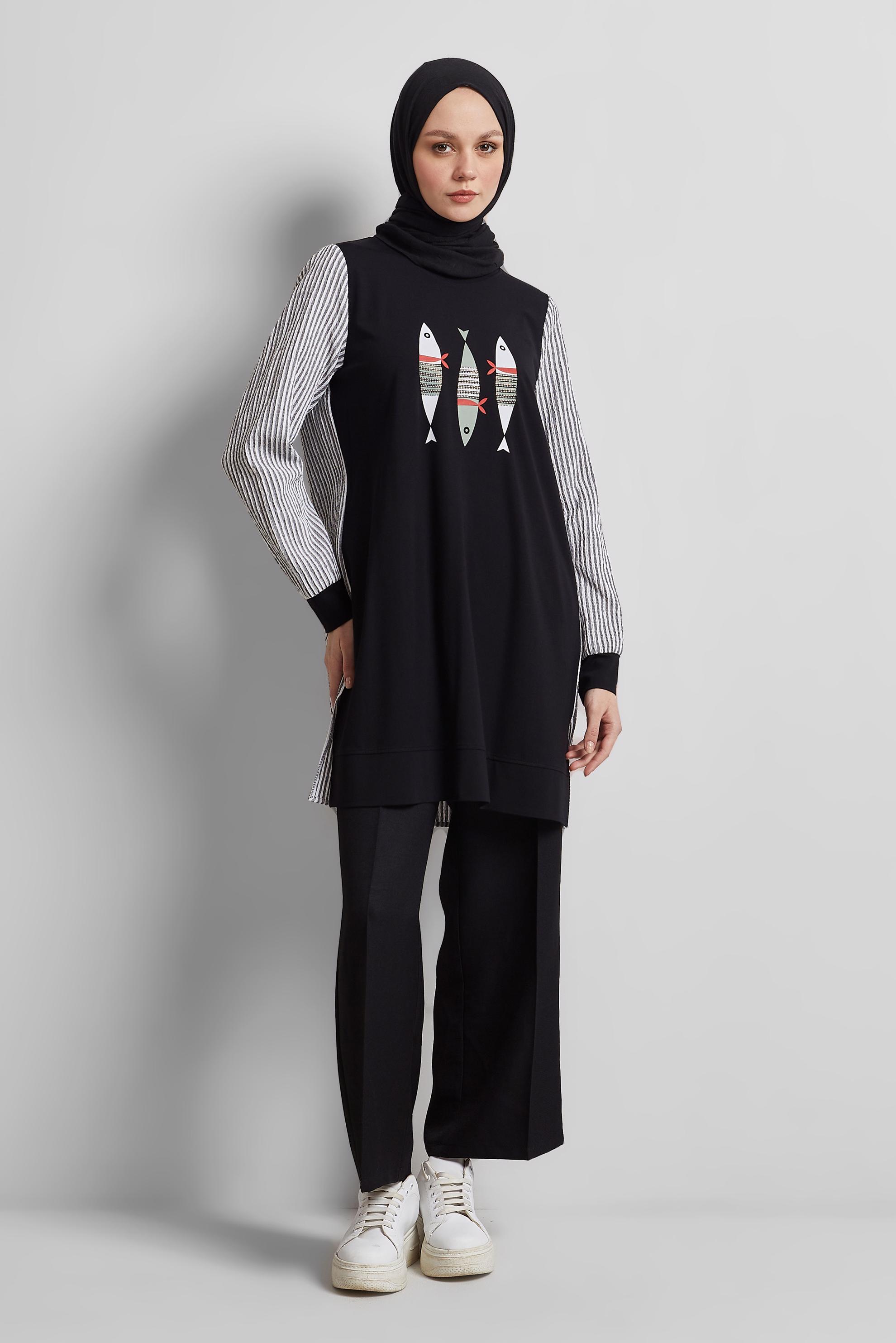 Tesettür giyim SİYAH BELİ LASTİKLİ PANTOLON 70855