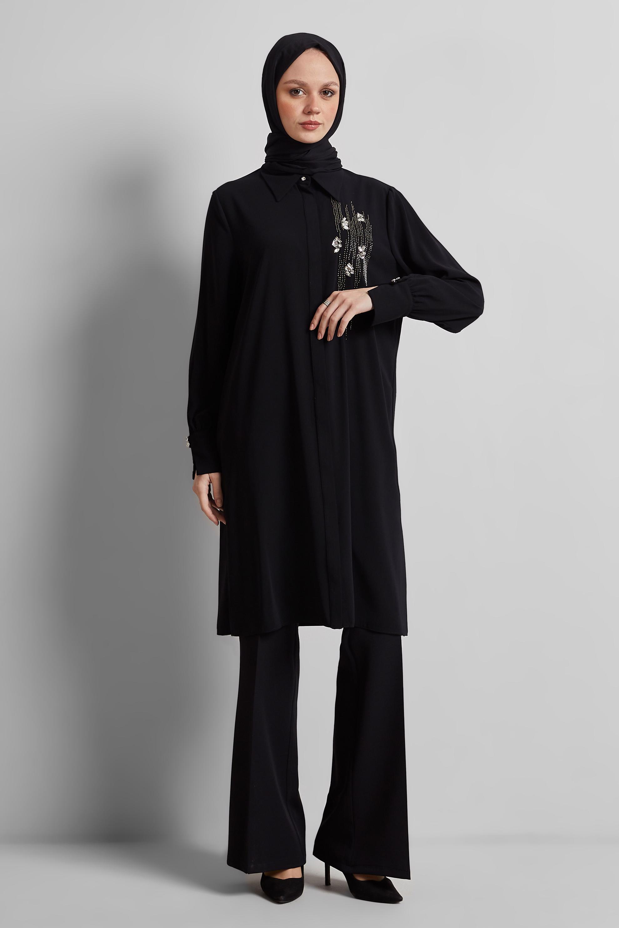 Tesettür giyim SİYAH İSPANYOL PAÇA PANTOLON 70860