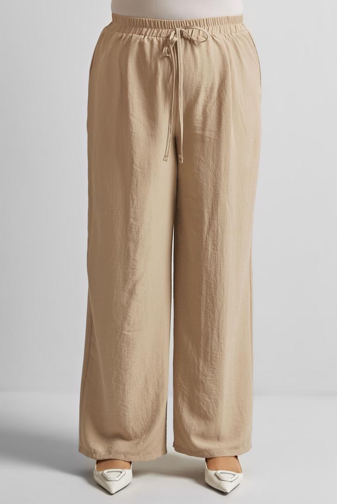 Tesettür giyim KAHVE GENİŞ PAÇA BÜYÜK BEDEN PANTOLON 70861 - ALVİNA