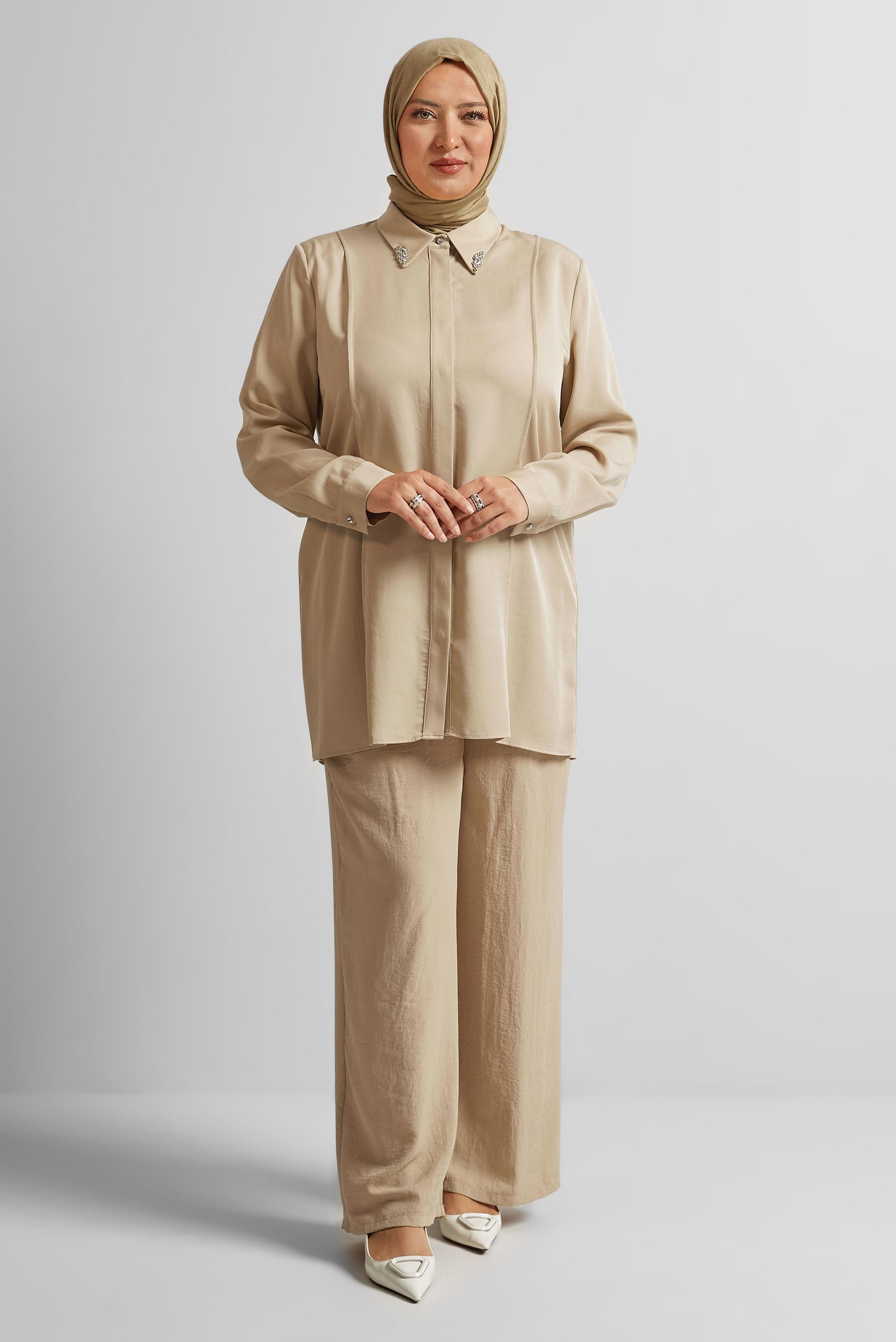 Tesettür giyim KAHVE GENİŞ PAÇA BÜYÜK BEDEN PANTOLON 70861