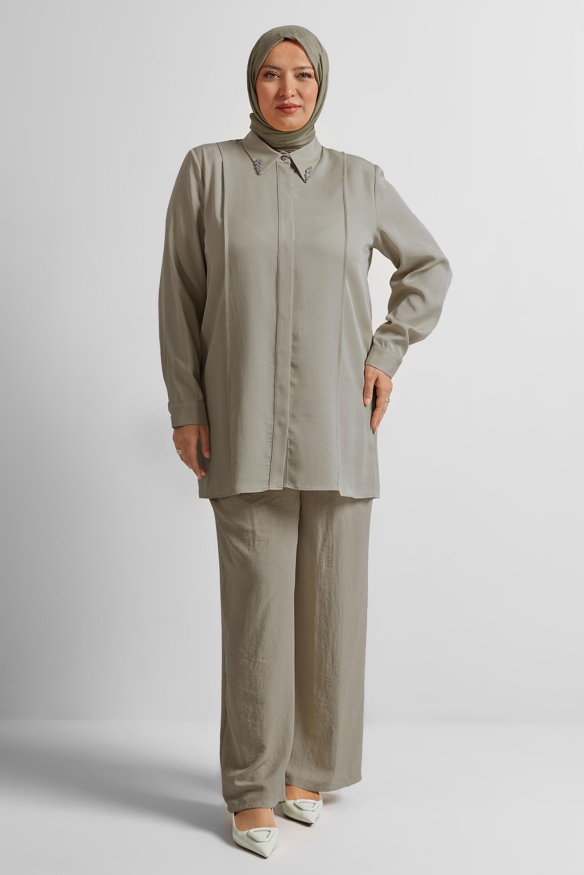 Tesettür giyim BEJ GENİŞ PAÇA BÜYÜK BEDEN PANTOLON 70861