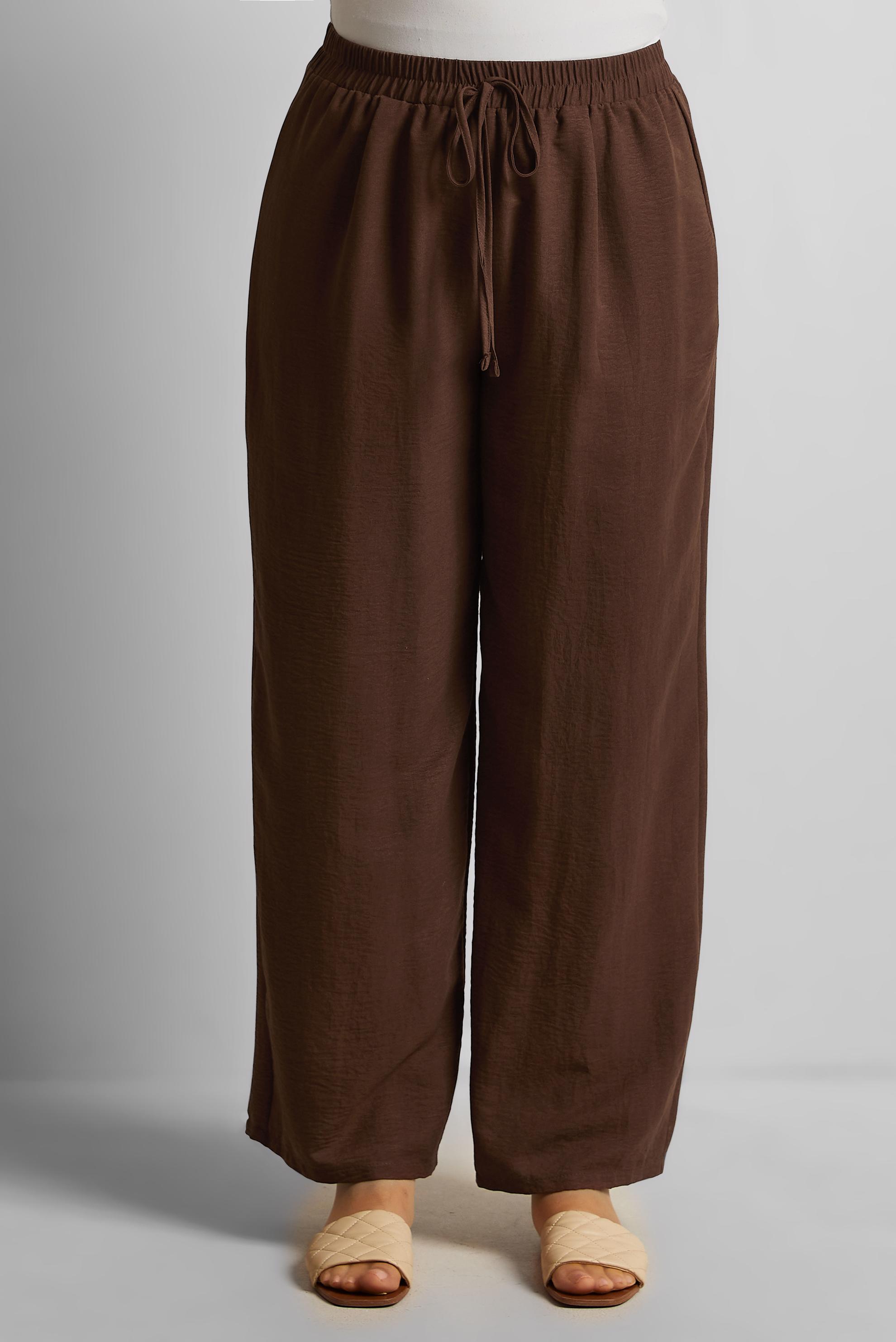 Tesettür giyim KAHVE GENİŞ PAÇA BÜYÜK BEDEN PANTOLON 70861