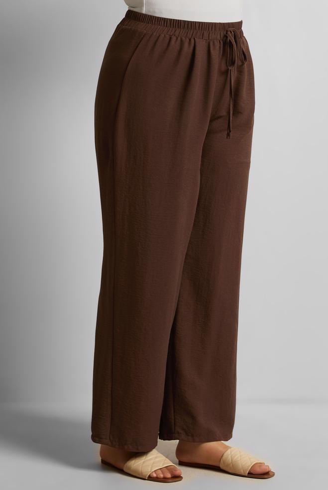 Tesettür giyim KAHVE GENİŞ PAÇA BÜYÜK BEDEN PANTOLON 70861 - ALVİNA