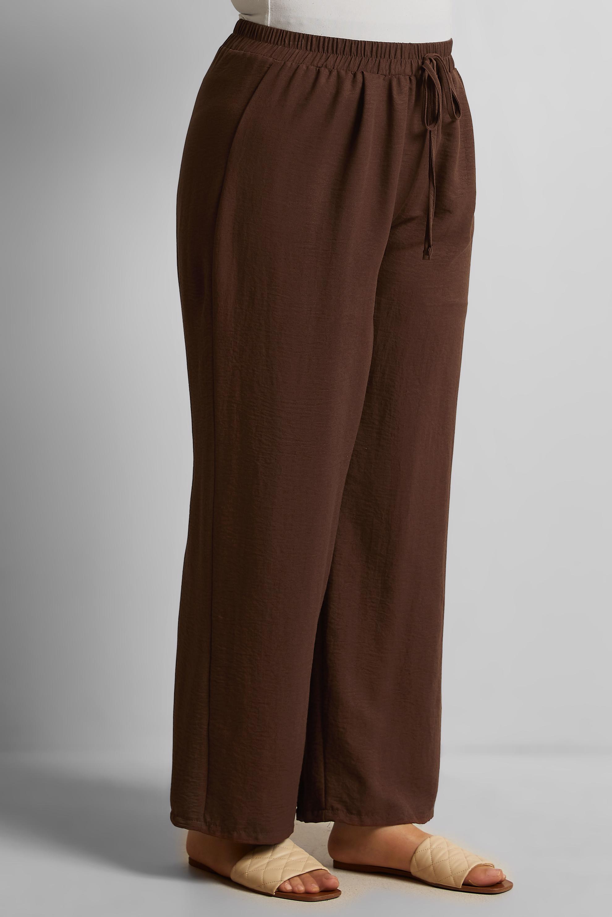 Tesettür giyim KAHVE GENİŞ PAÇA BÜYÜK BEDEN PANTOLON 70861